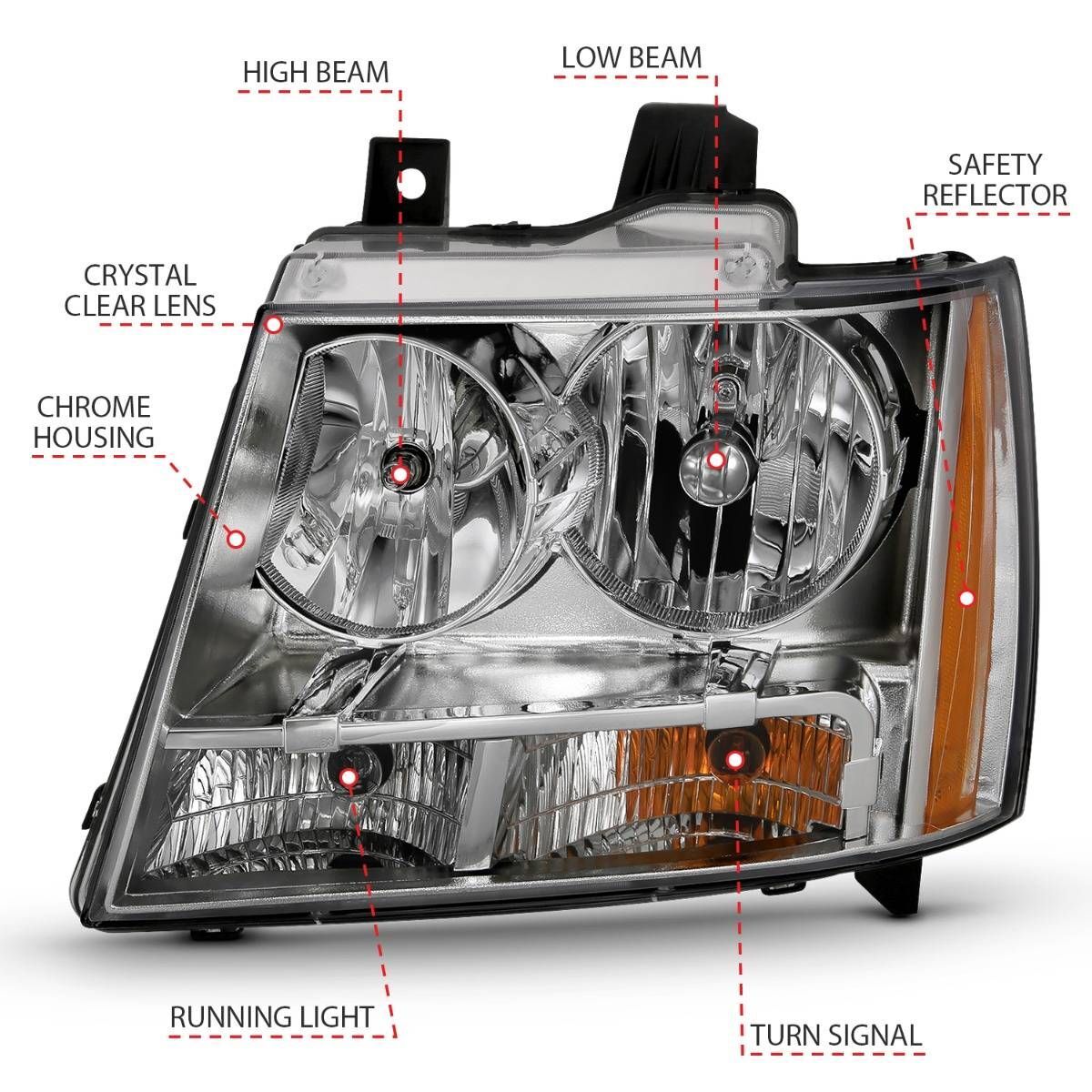 2007-2014 Chevrolet Avalanche/Suburban/Tahoe Anzo Crystal Headlight Chrome Amber(Oe)