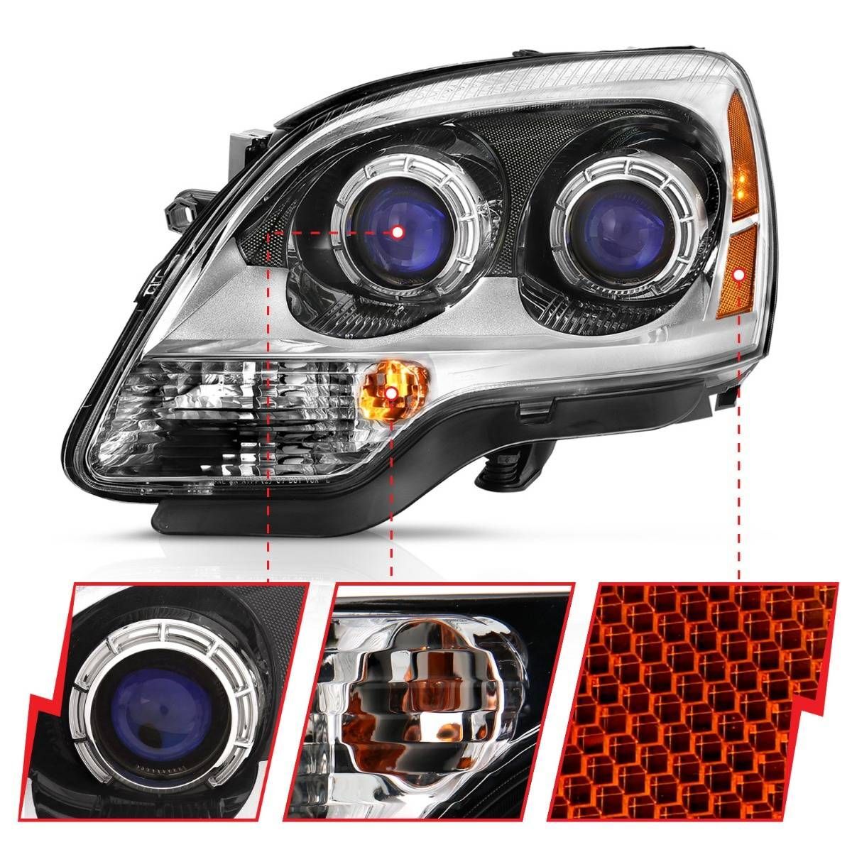 2007-2012 GMC Acadia Anzo Crystal Headlight Chrome Amber(Oe)