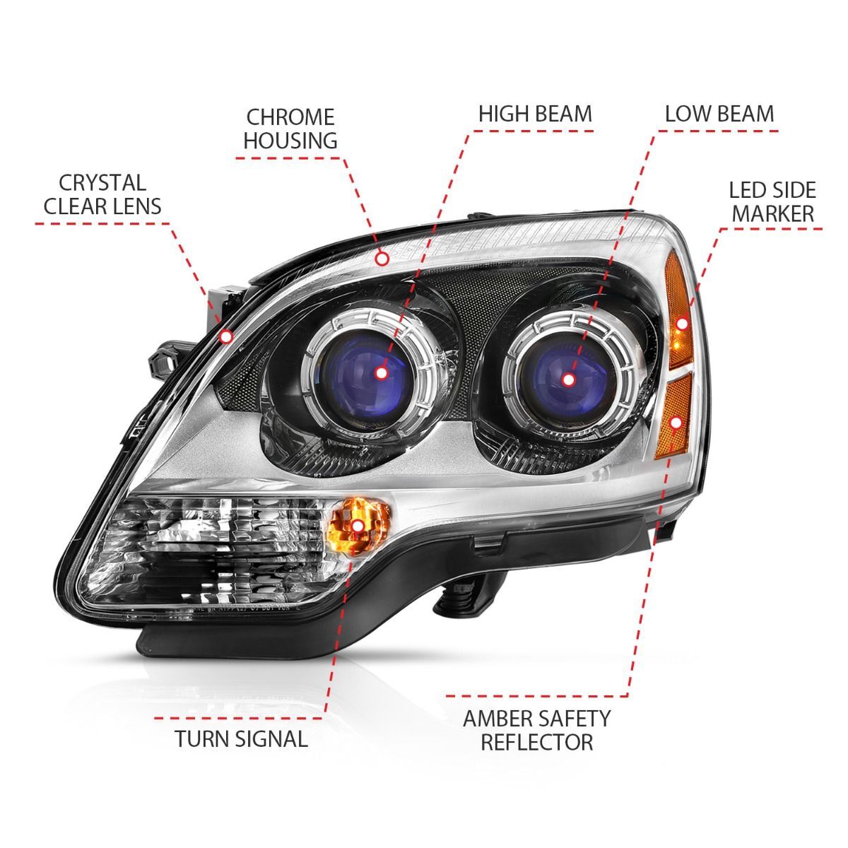 2007-2012 GMC Acadia Anzo Crystal Headlight Chrome Amber(Oe)