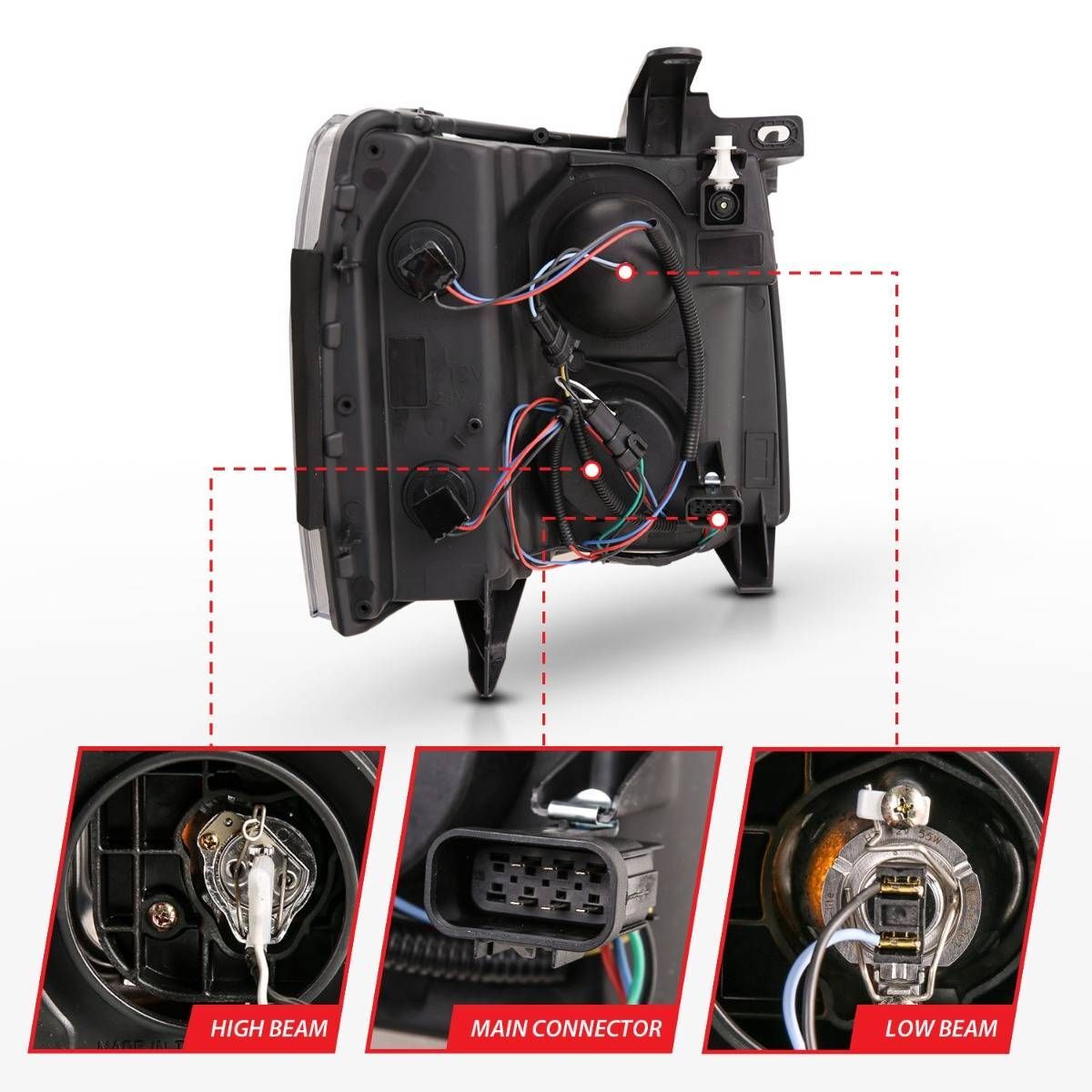 2007-2013 Chevrolet Silverado 1500/2500/3500 Anzo Projector Plank Style Black Amber