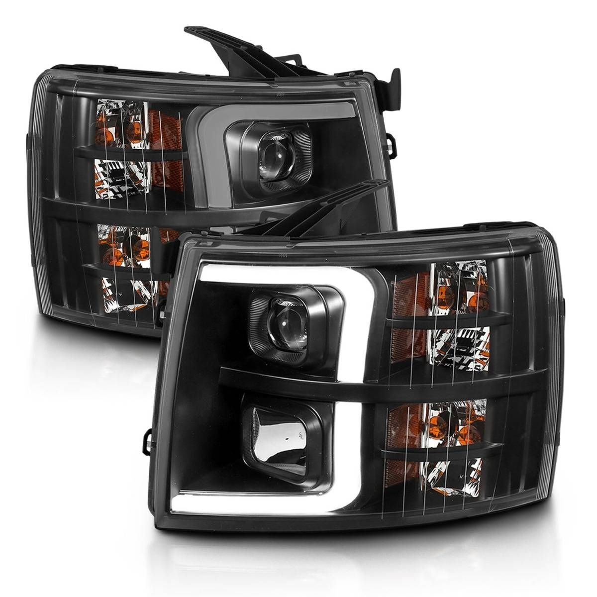 2007-2013 Chevrolet Silverado 1500/2500/3500 Anzo Projector Plank Style Black Amber - 111480