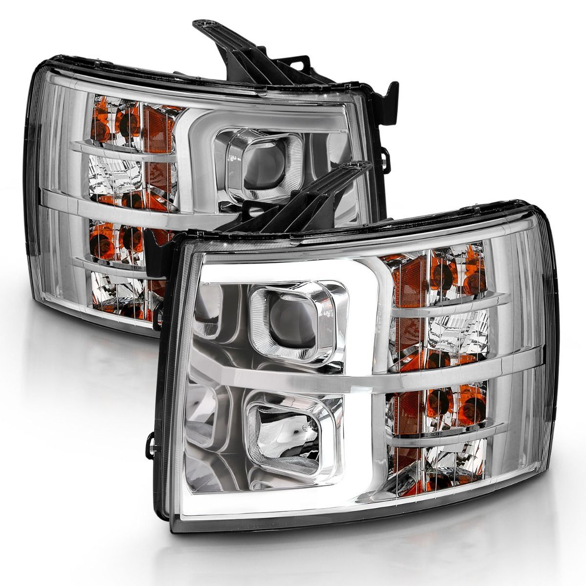 2007-2013 Chevrolet Silverado 1500/2500/3500 Anzo Projector Plank Style Chrome Amber - 111481