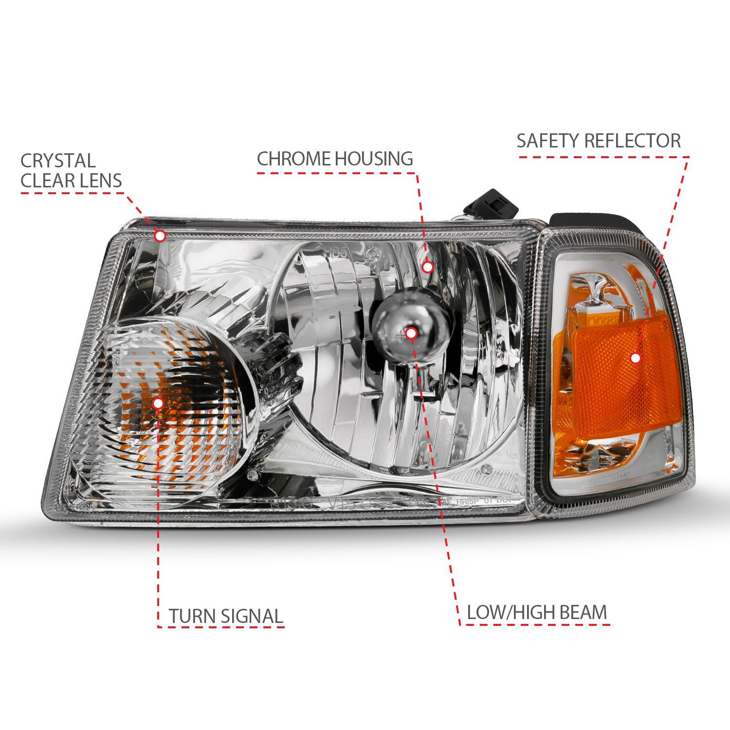 2001-2011 Ford Ranger Anzo Crystal Headlight Chrome W/Corner Lights