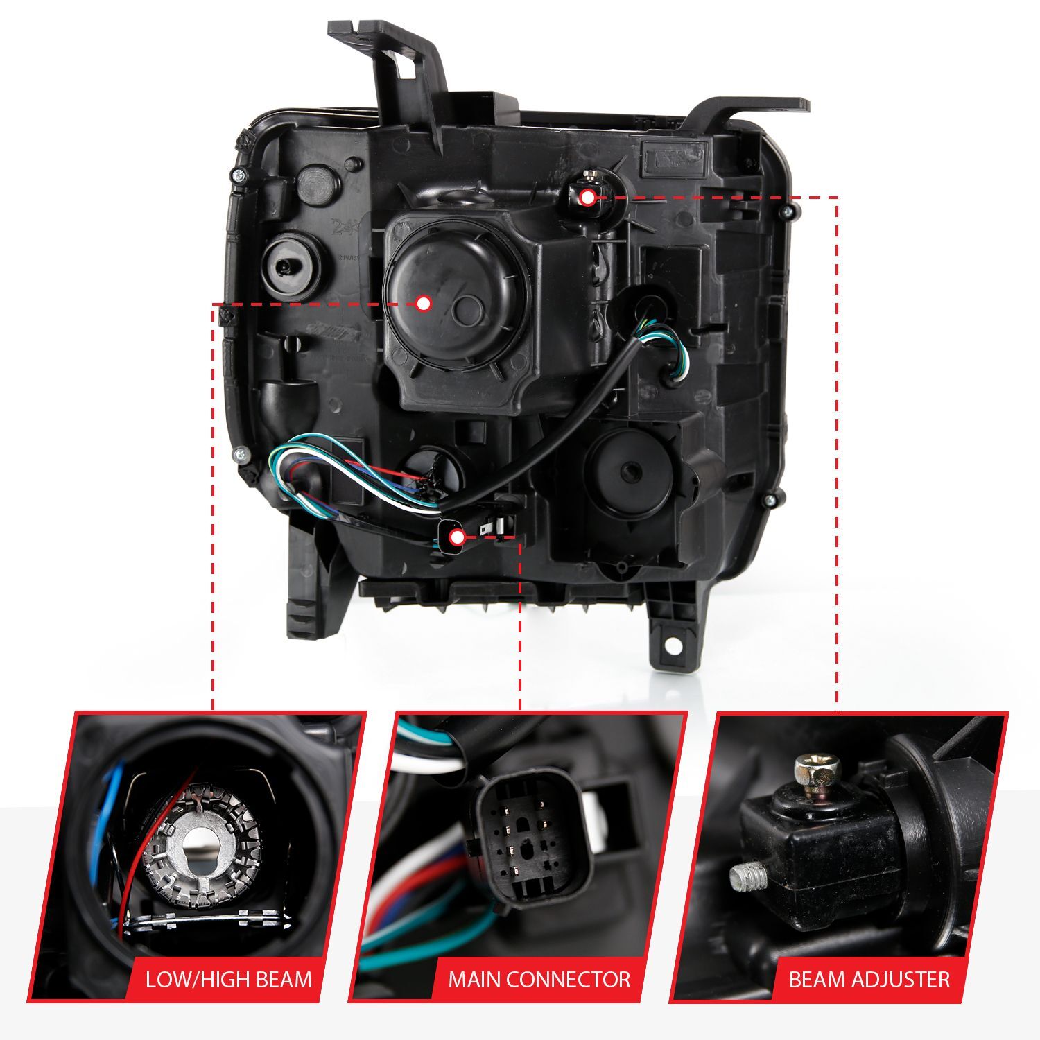 2016-2019 GMC Sierra 1500 Anzo Projector Headlight Plank Style Black W/ Sequential Amber Signal (Hid Compatible)