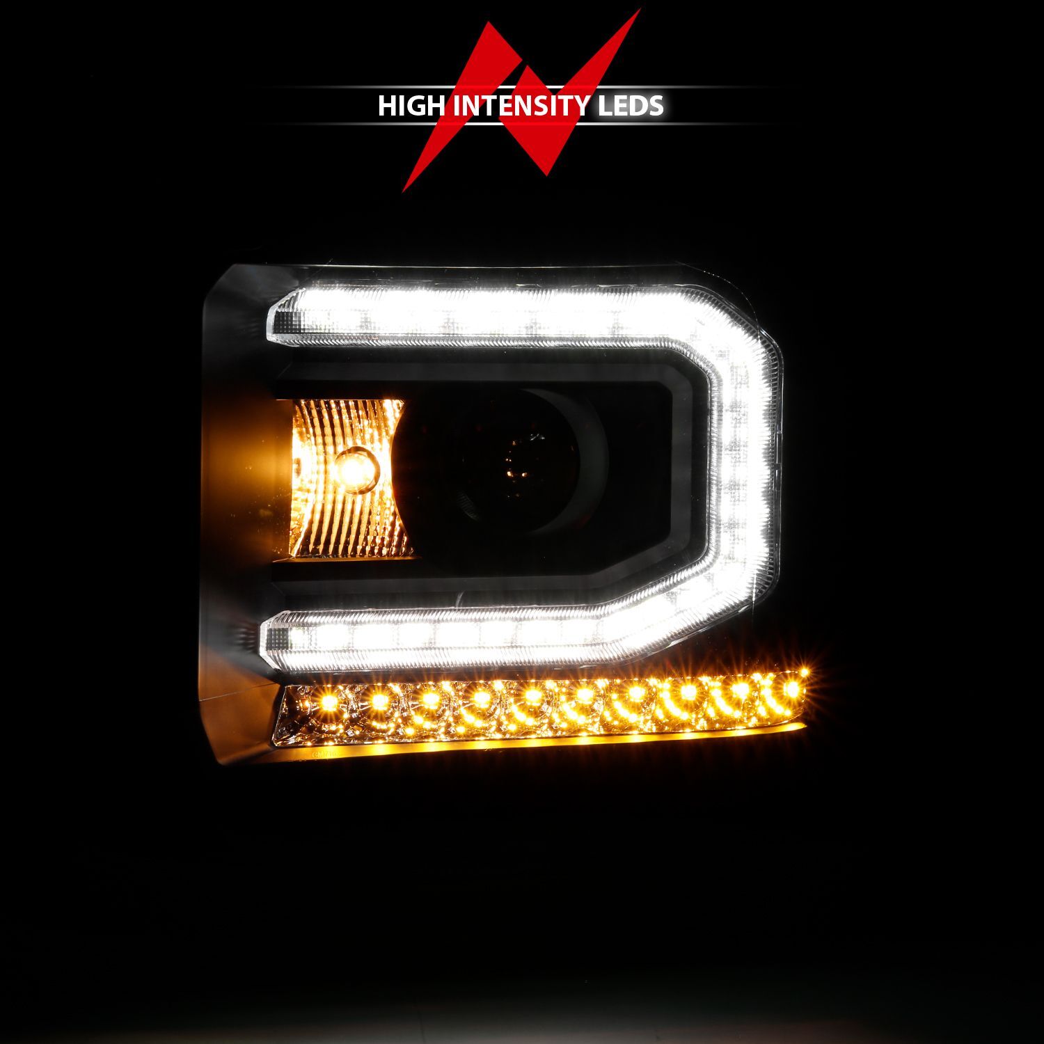2016-2019 GMC Sierra 1500 Anzo Projector Headlight Plank Style Black W/ Sequential Amber Signal (Hid Compatible)