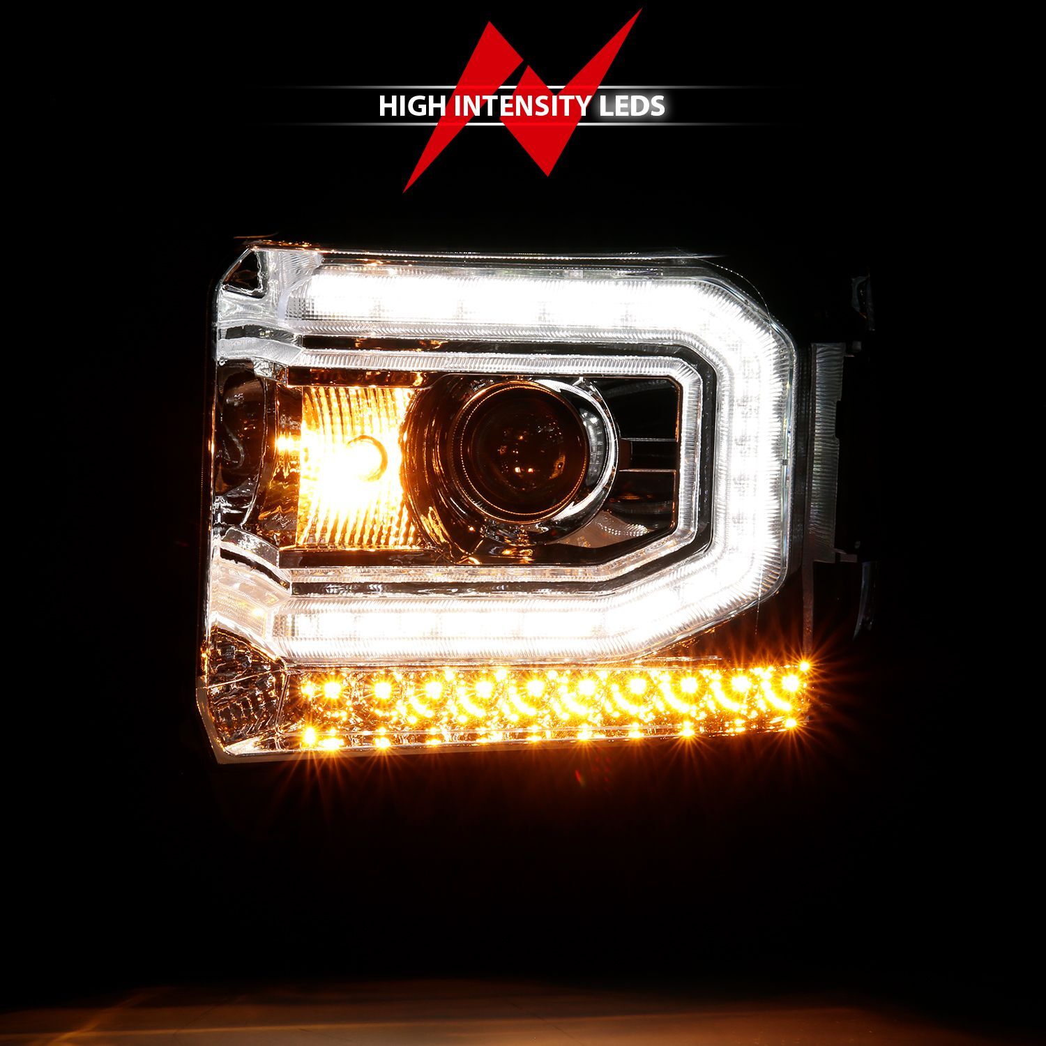 2016-2019 GMC Sierra 1500 Anzo Projector Headlight Plank Style Chrome W/ Sequential Amber Signal (Hid Compatible)