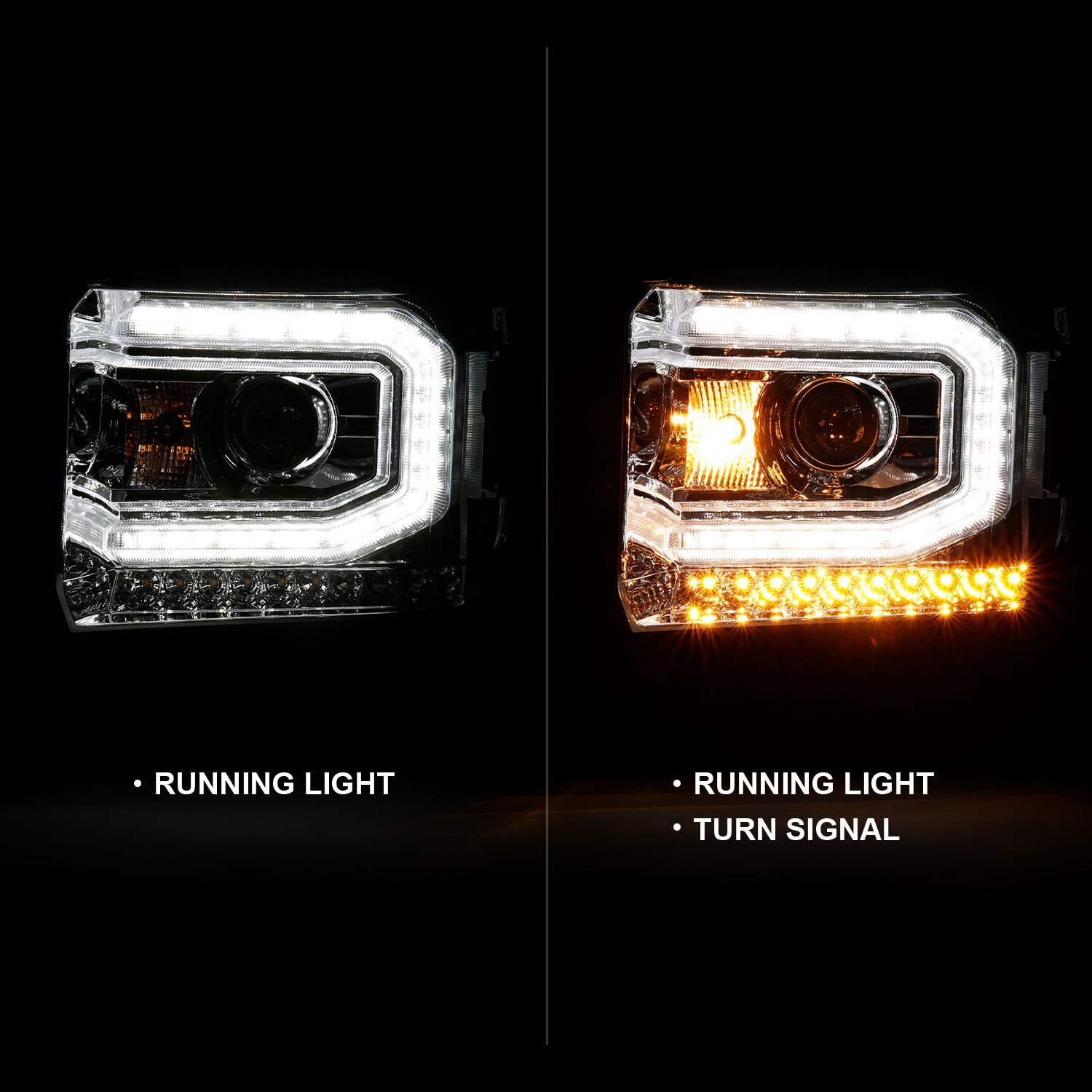2016-2019 GMC Sierra 1500 Anzo Projector Headlight Plank Style Chrome W/ Sequential Amber Signal (Hid Compatible)