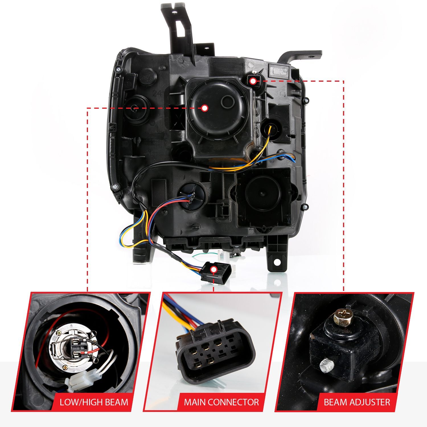 2015-2016 GMC Sierra 1500/2500 HD/3500 HD Anzo Projector Headlight Plank Style Black W/ Switchback (Halogen Type)