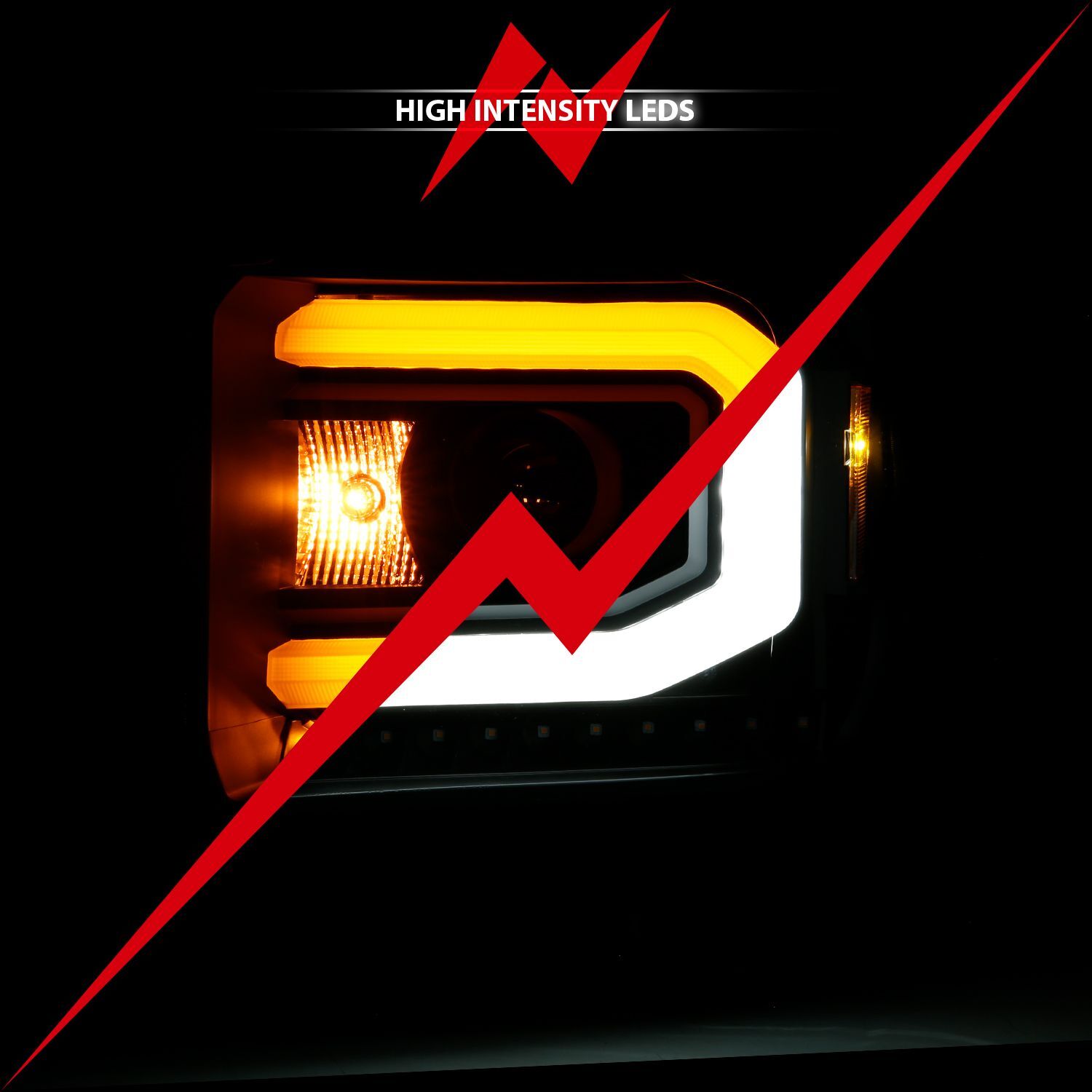 2015-2016 GMC Sierra 1500/2500 HD/3500 HD Anzo Projector Headlight Plank Style Black W/ Switchback (Halogen Type)