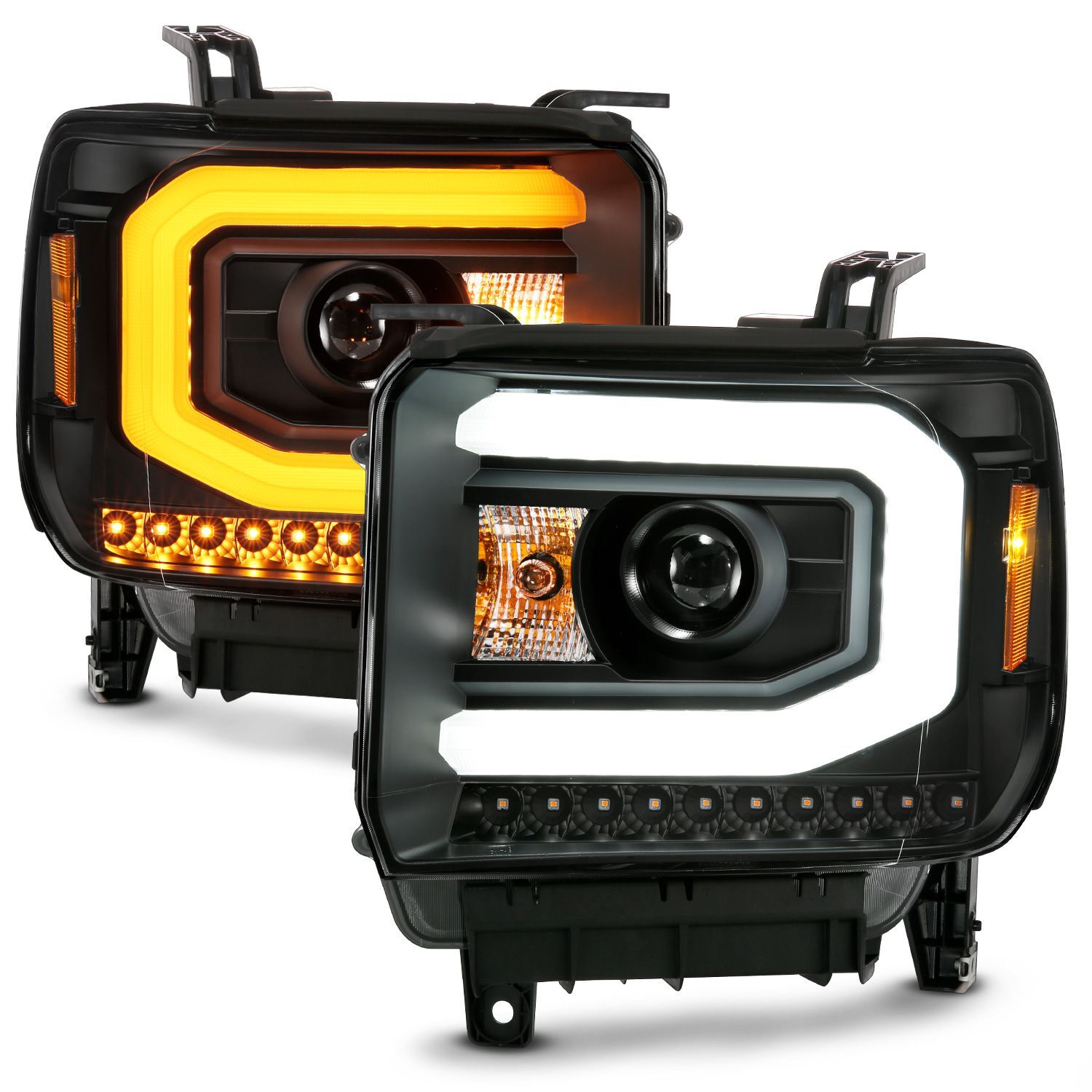 2015-2016 GMC Sierra 1500/2500 HD/3500 HD Anzo Projector Headlight Plank Style Black W/ Switchback (Halogen Type) - 111487