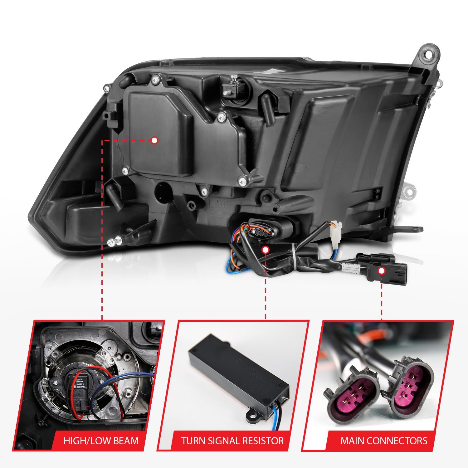 2009-2018 Dodge Ram 1500/2500/3500 Anzo Projector Headlihgts Plank Style Halo W/Switchback Matte Black (Oe Style)