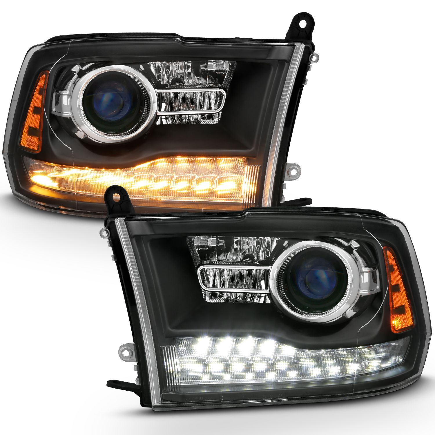 2009-2018 Dodge Ram 1500/2500/3500 Anzo Projector Headlihgts Plank Style Halo W/Switchback Matte Black (Oe Style) - 111489