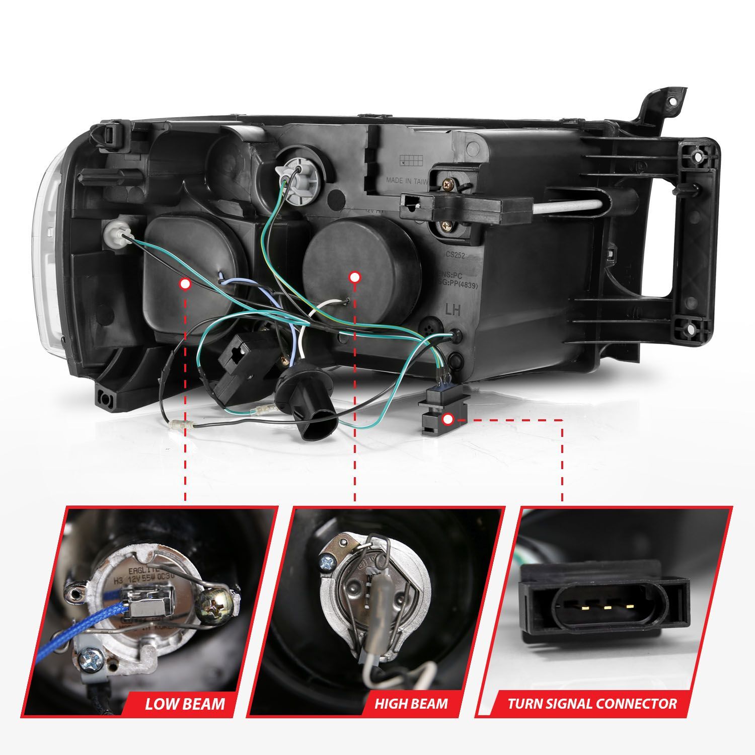 2002-2005 Dodge Ram 1500/2500/3500 Anzo Projector Headlights W/ Halo Black Clear Amber