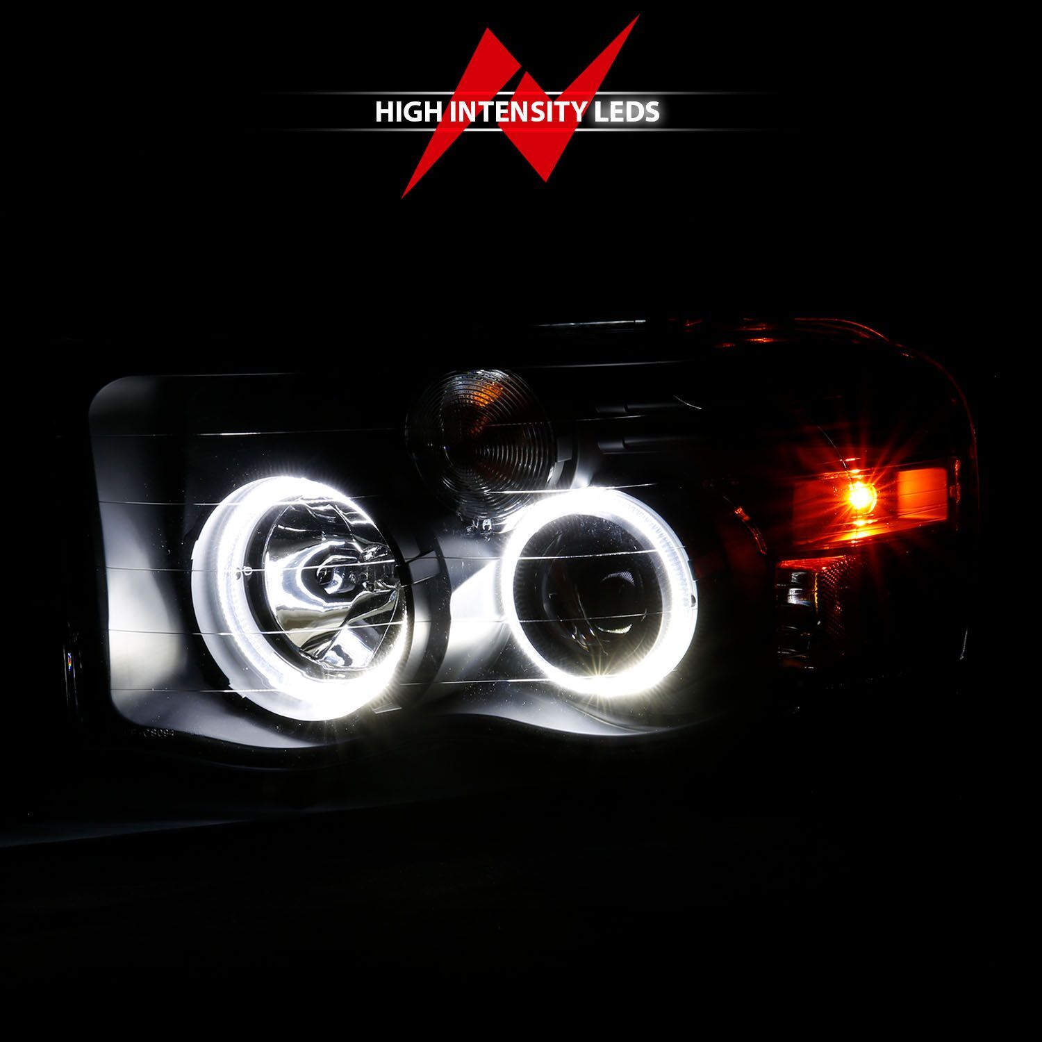 2002-2005 Dodge Ram 1500/2500/3500 Anzo Projector Headlights W/ Halo Black Clear Amber