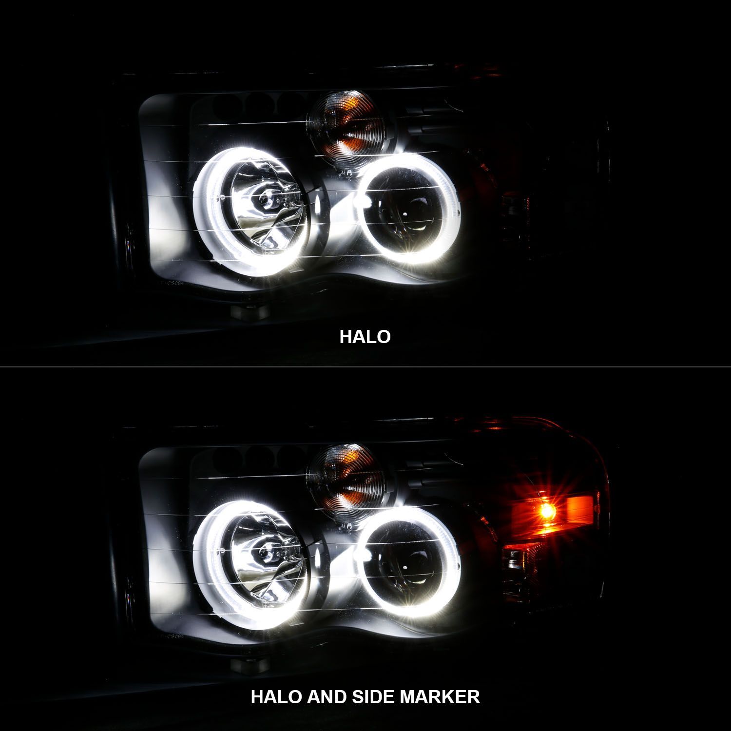 2002-2005 Dodge Ram 1500/2500/3500 Anzo Projector Headlights W/ Halo Black Clear Amber