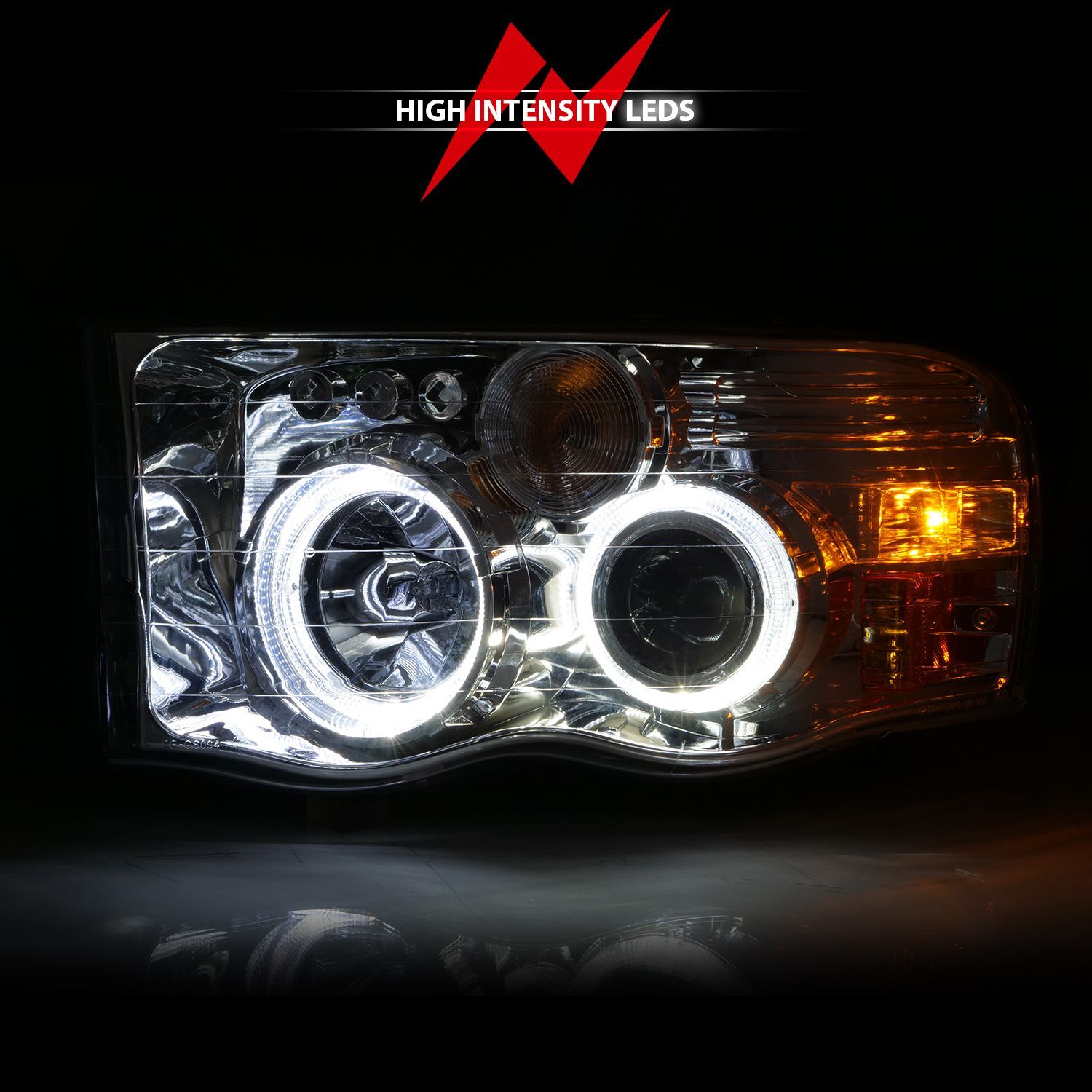2002-2005 Dodge Ram 1500/2500/3500 Anzo Projector Headlights W/ Halo Chrome Clear Amber