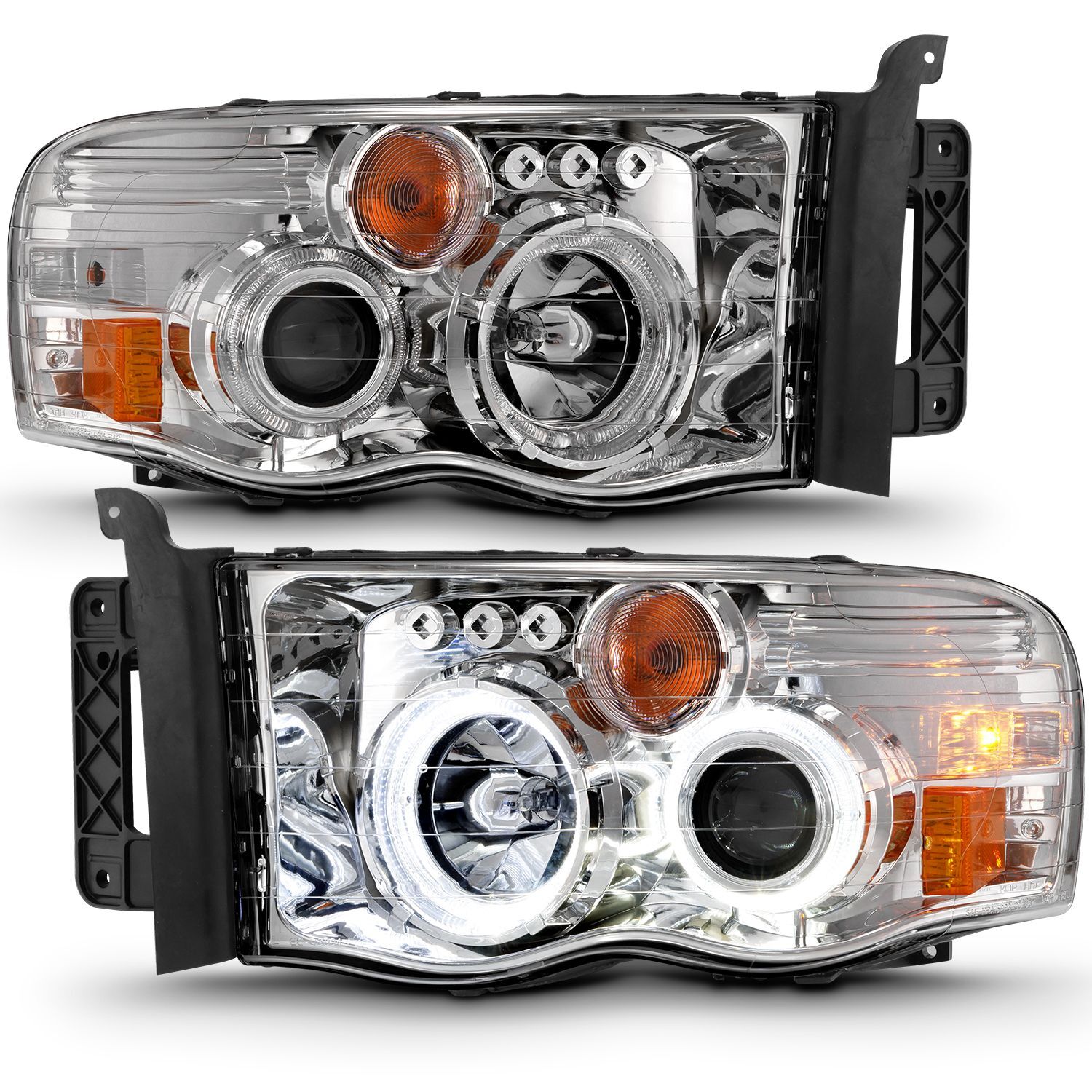 2002-2005 Dodge Ram 1500/2500/3500 Anzo Projector Headlights W/ Halo Chrome Clear Amber - 111491