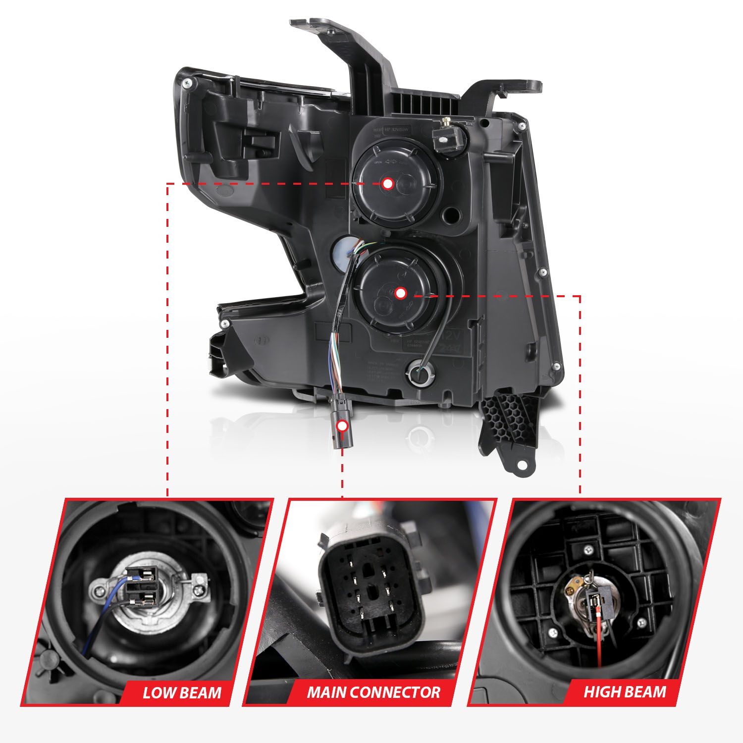2015-2020 Chevrolet Suburban/Tahoe Anzo Projector Headlights Plank Style Black W/DRL