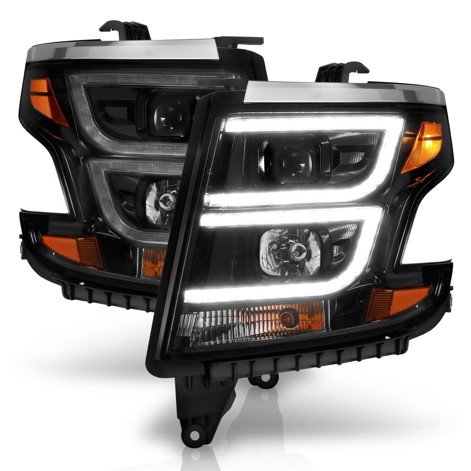 2015-2020 Chevrolet Suburban/Tahoe Anzo Projector Headlights Plank Style Black W/DRL - 111492