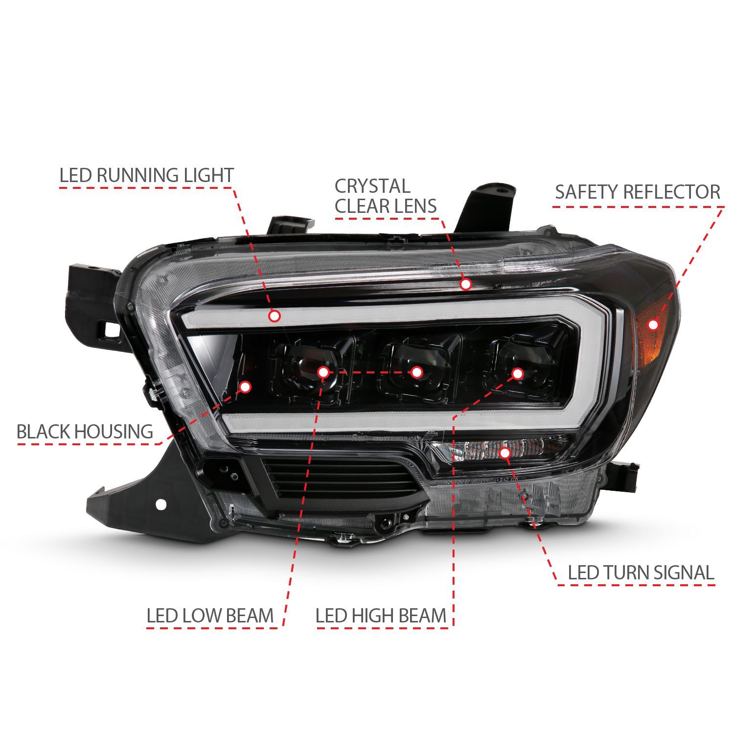 2016-2023 Toyota Tacoma SR/SR5 Anzo LED Projector Headlights Plank Style Black W/ Amber
