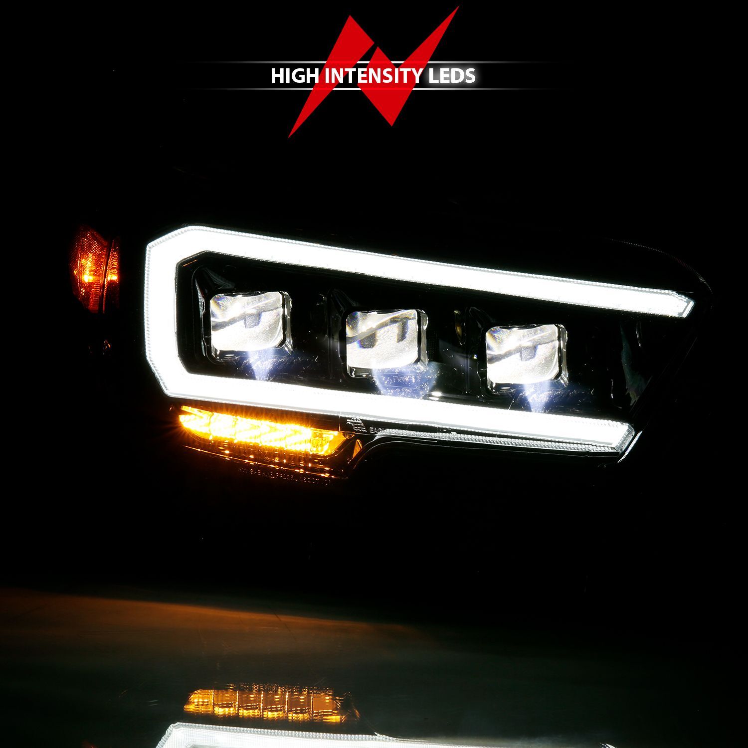 2016-2023 Toyota Tacoma SR/SR5 Anzo LED Projector Headlights Plank Style Black W/ Amber