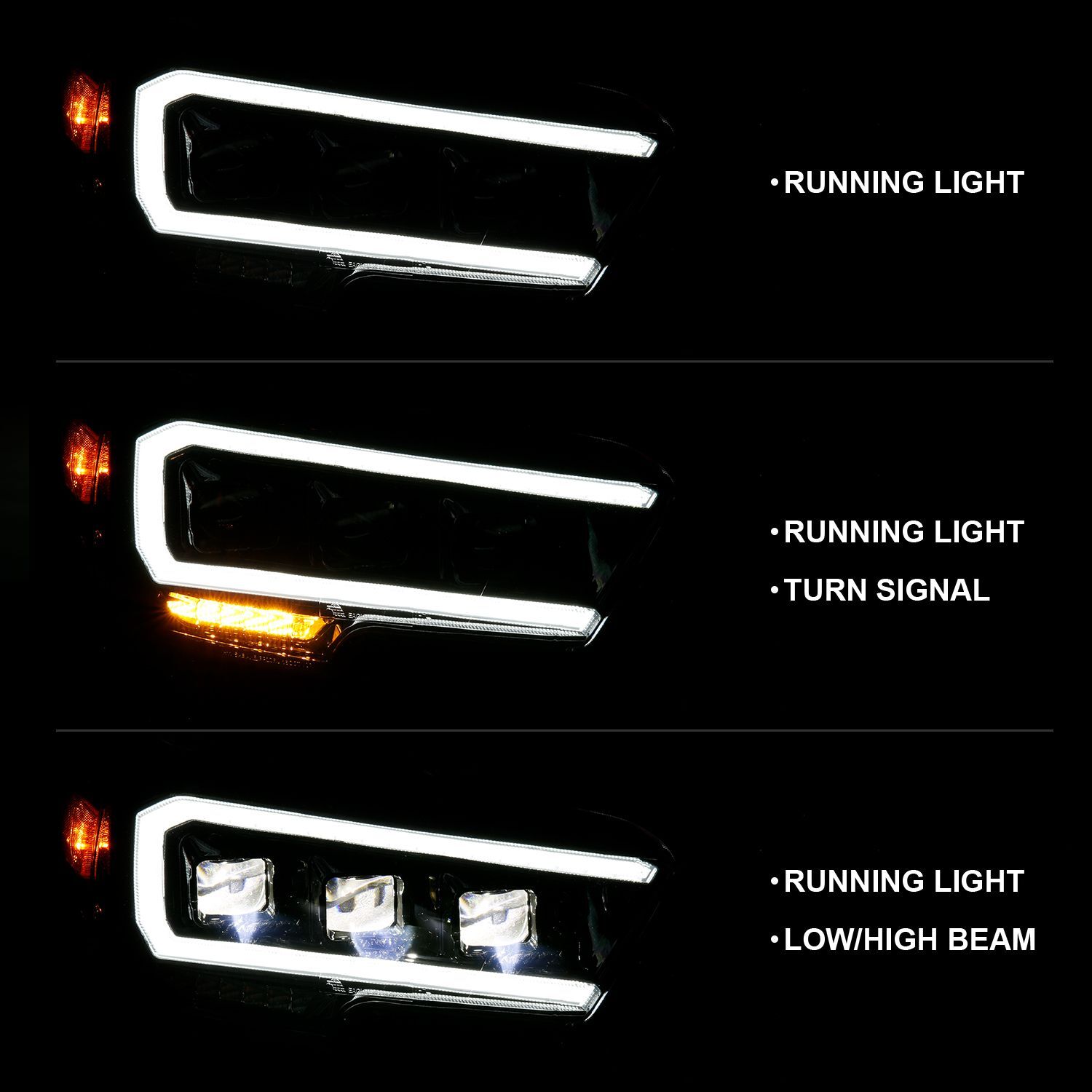 2016-2023 Toyota Tacoma SR/SR5 Anzo LED Projector Headlights Plank Style Black W/ Amber