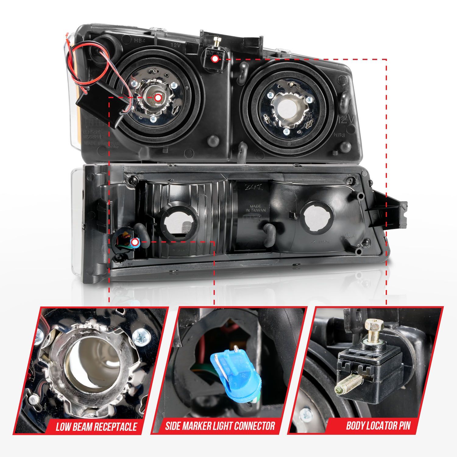2003-2006 Chevrolet Avalanche/Silverado 1500/2500/3500 Anzo Crystal Headlights W/ Light Bar Black Housing