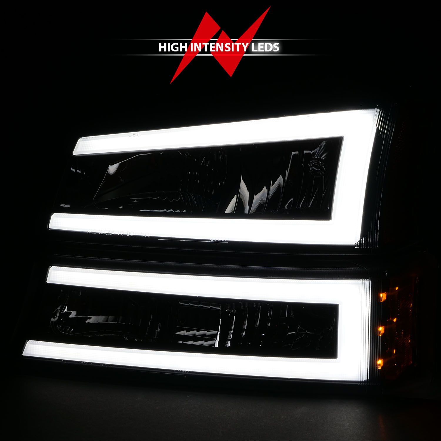 2003-2006 Chevrolet Avalanche/Silverado 1500/2500/3500 Anzo Crystal Headlights W/ Light Bar Black Housing