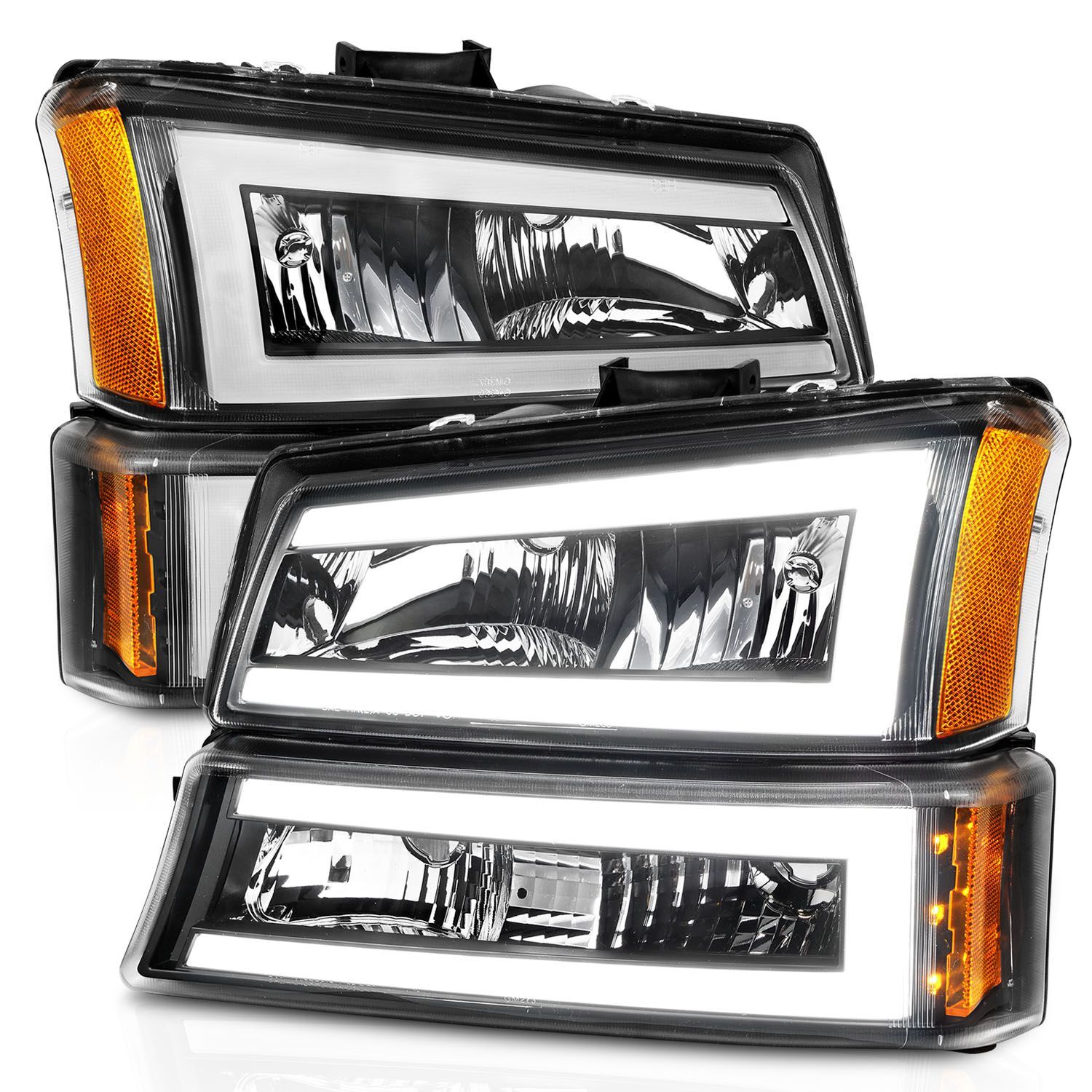 2003-2006 Chevrolet Avalanche/Silverado 1500/2500/3500 Anzo Crystal Headlights W/ Light Bar Black Housing - 111501