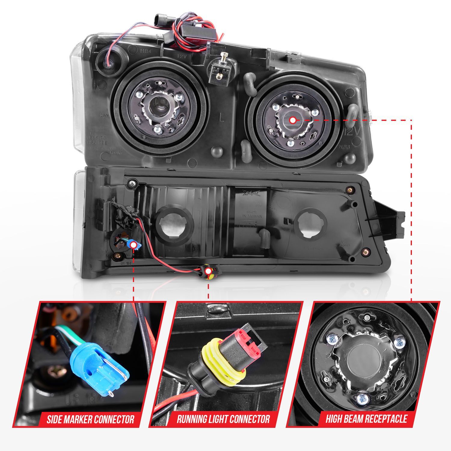 2003-2006 Chevrolet Avalanche/Silverado 1500/2500/3500 Anzo Crystal Headlights W/ Light Bar Chrome Housing