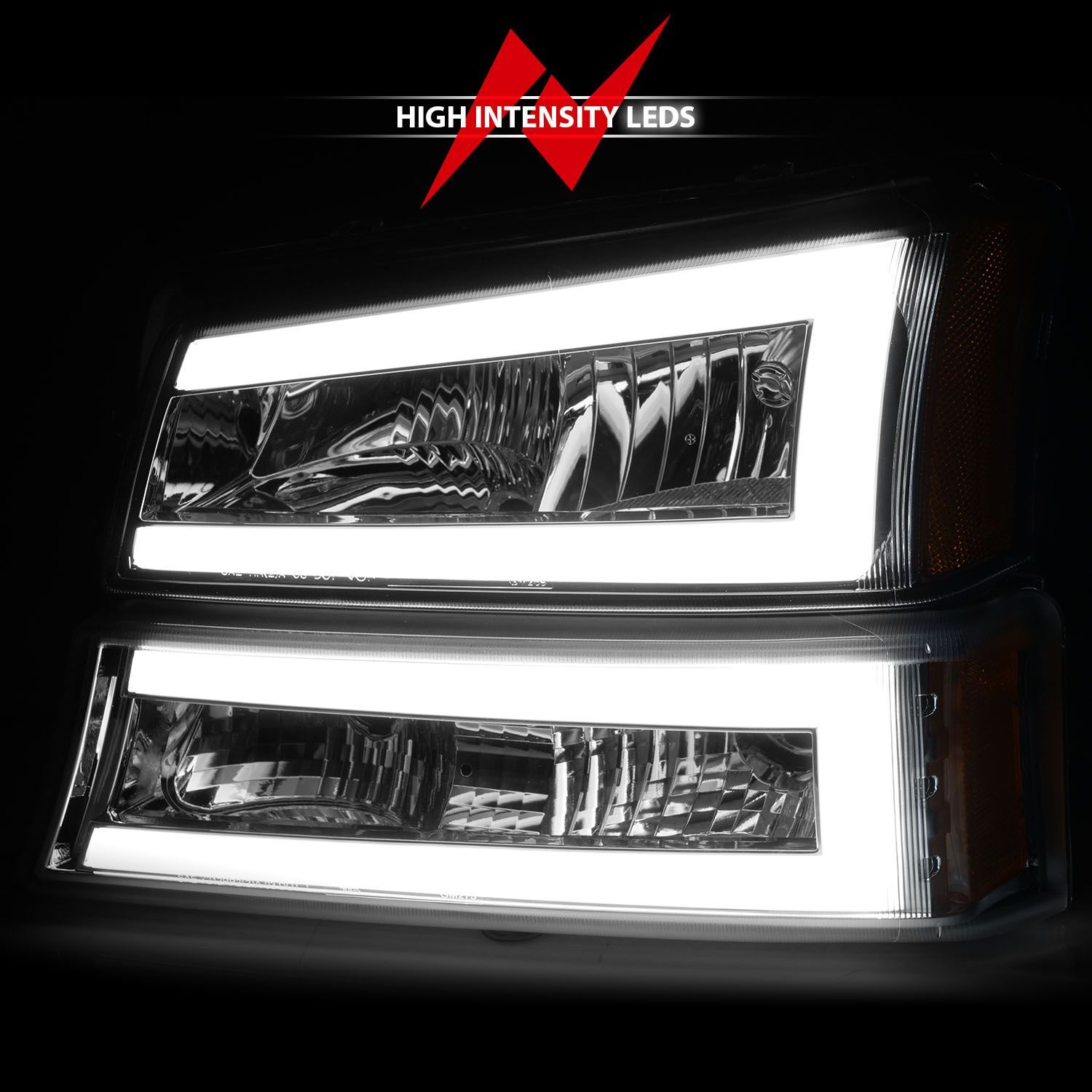 2003-2006 Chevrolet Avalanche/Silverado 1500/2500/3500 Anzo Crystal Headlights W/ Light Bar Chrome Housing