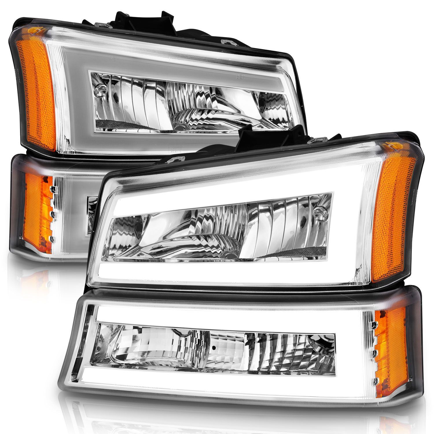 2003-2006 Chevrolet Avalanche/Silverado 1500/2500/3500 Anzo Crystal Headlights W/ Light Bar Chrome Housing - 111502