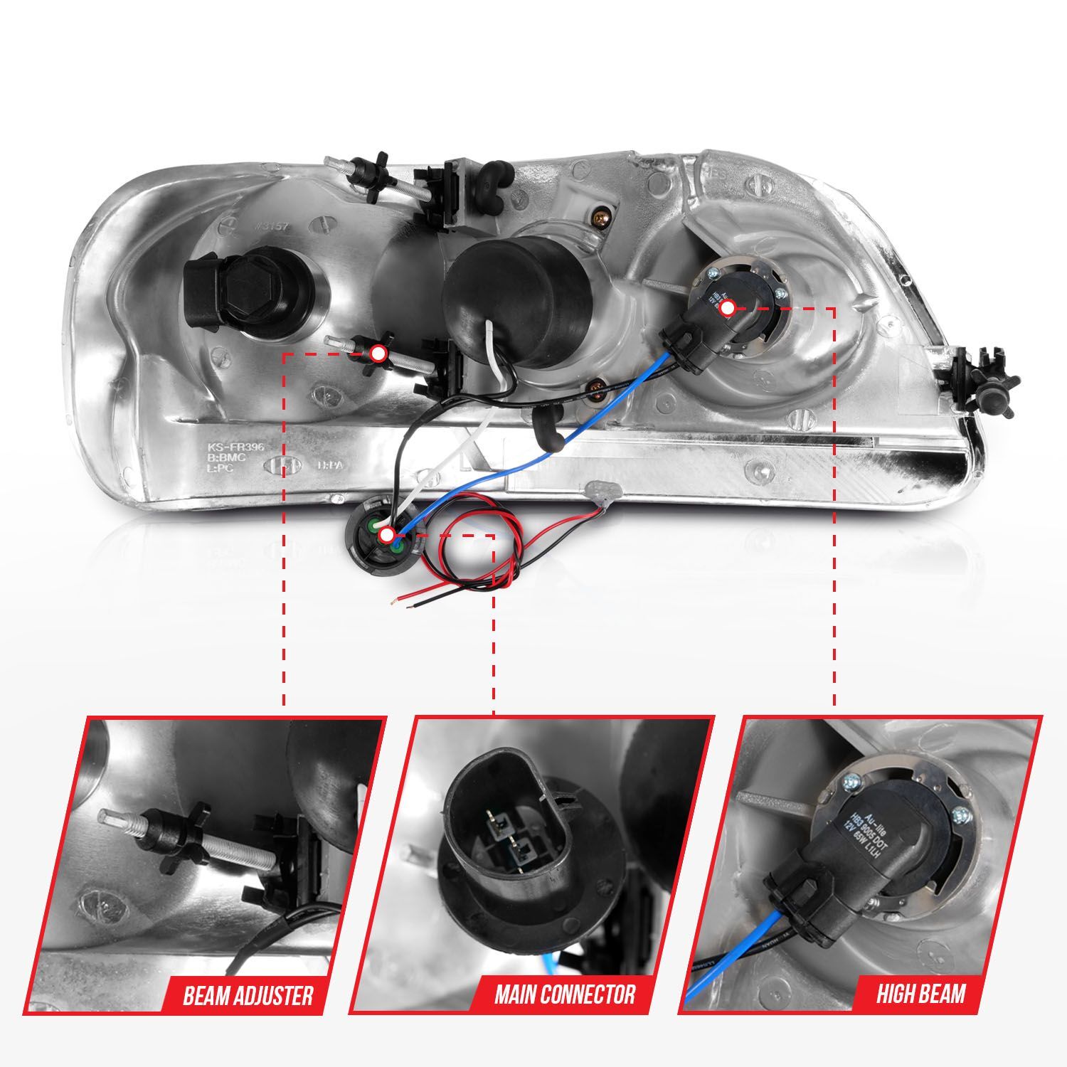 1997-2003 Ford Expedition/F-150/F-250 Super Duty Anzo Projector Headlights W/ Light Bar Black Housing