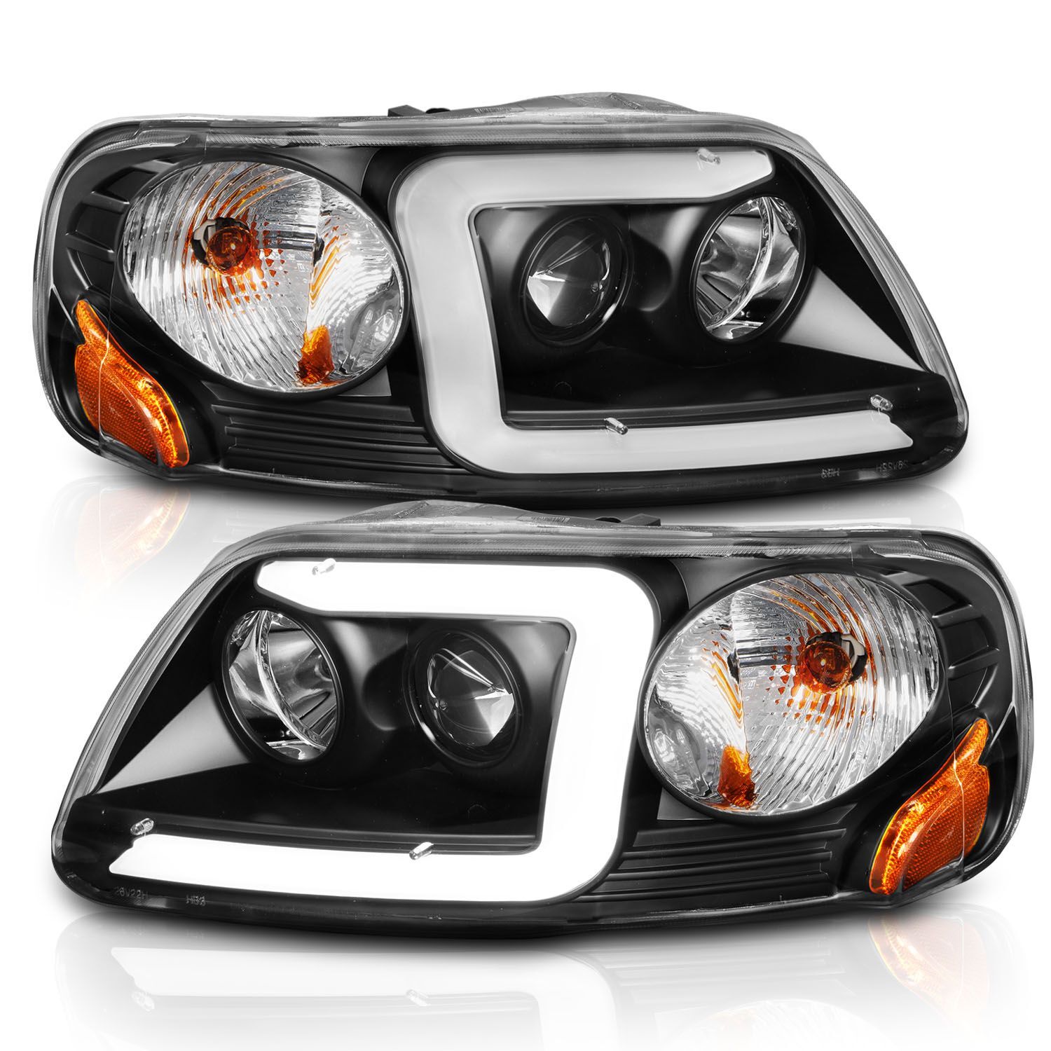 1997-2003 Ford Expedition/F-150/F-250 Super Duty Anzo Projector Headlights W/ Light Bar Black Housing - 111503