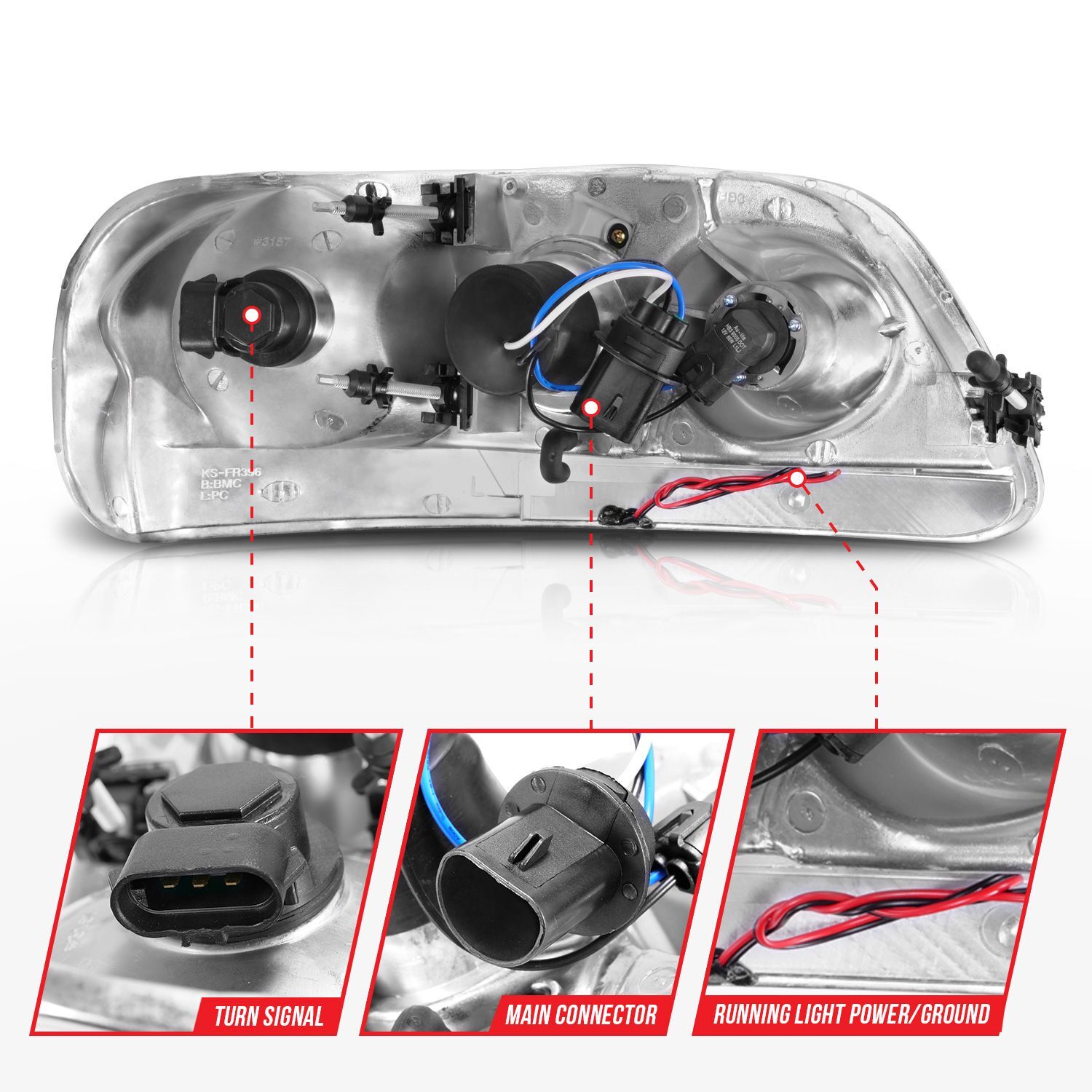 1997-2003 Ford Expedition/F-150/F-250 Super Duty Anzo Projector Headlights W/ Light Bar Chrome Housing