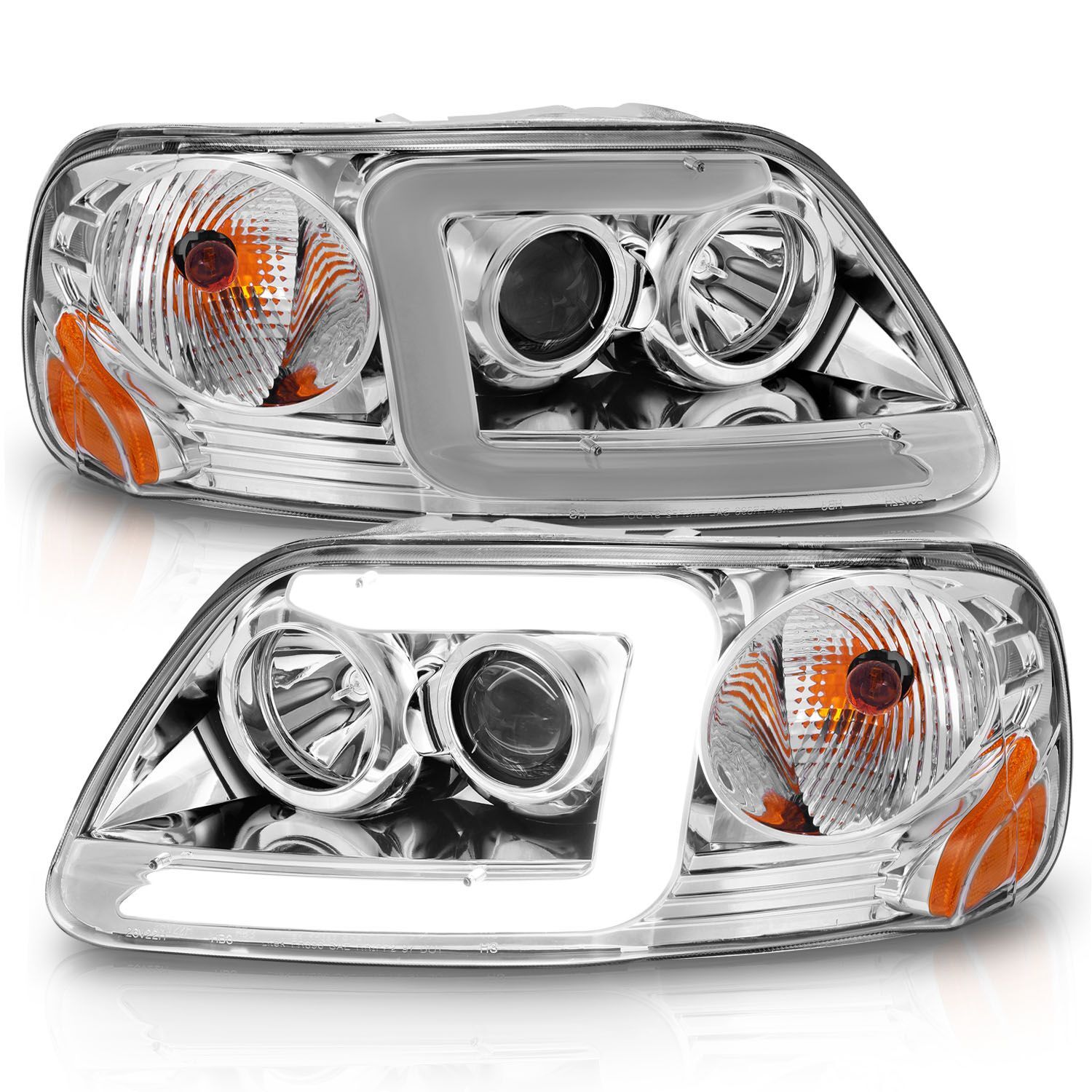 1997-2003 Ford Expedition/F-150/F-250 Super Duty Anzo Projector Headlights W/ Light Bar Chrome Housing - 111504