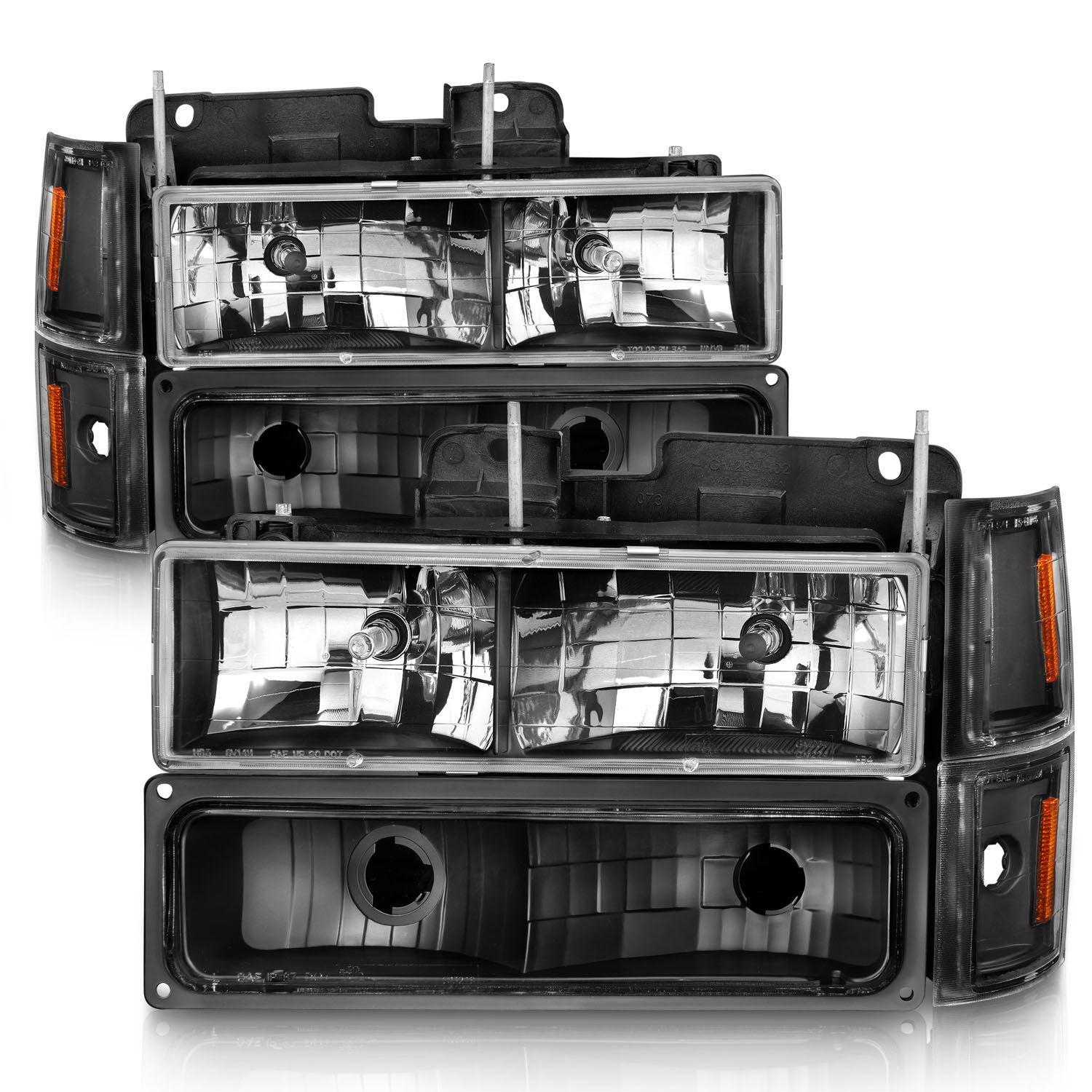 1994-2000 Chevrolet Blazer Full Size/C1500/C2500/C3500/Suburban/Tahoe Anzo Crystal Headlights Black Housing W/ Signal & Side Markers 8PC - 111505