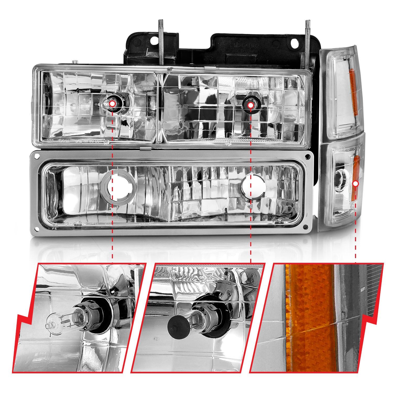 1994-2000 Chevrolet Blazer Full Size/C1500/C2500/C3500/Suburban/Tahoe Anzo Crystal Headlights Chrome Housing W/ Signal & Side Markers 8PC