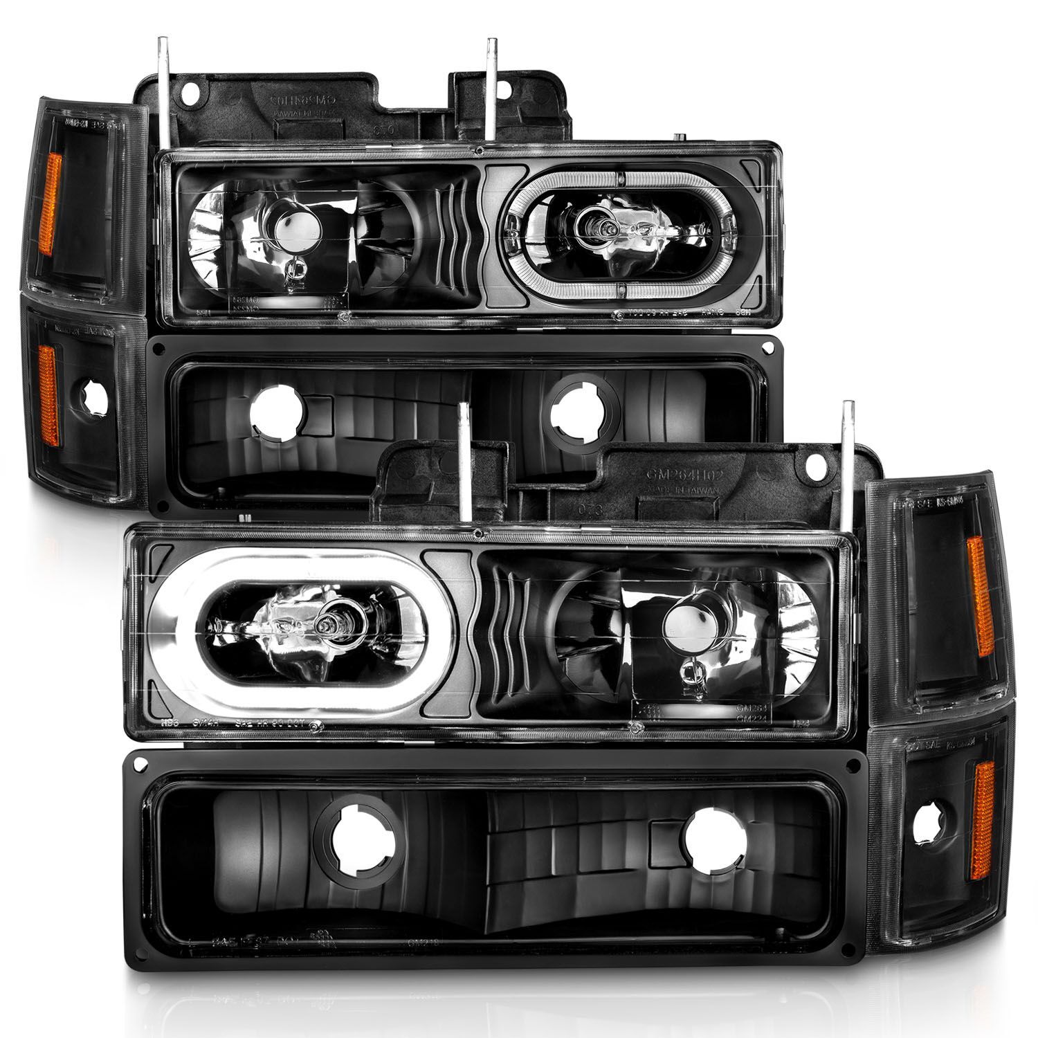 1994-2000 Chevrolet Blazer Full Size/C1500/C2500/C3500/Suburban/Tahoe Anzo Crystal Headlights Black Housing W/ Signal & Side Markers 8PC - 111507