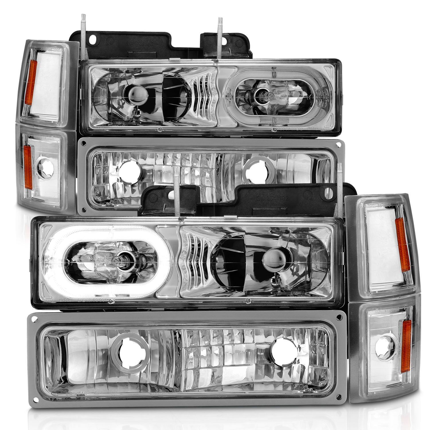 1994-2000 Chevrolet Blazer Full Size/C1500/C2500/C3500/Suburban/Tahoe Anzo Crystal Headlights W/ Halo Chrome Housing W/ Signal & Side Markers 8PC - 111508