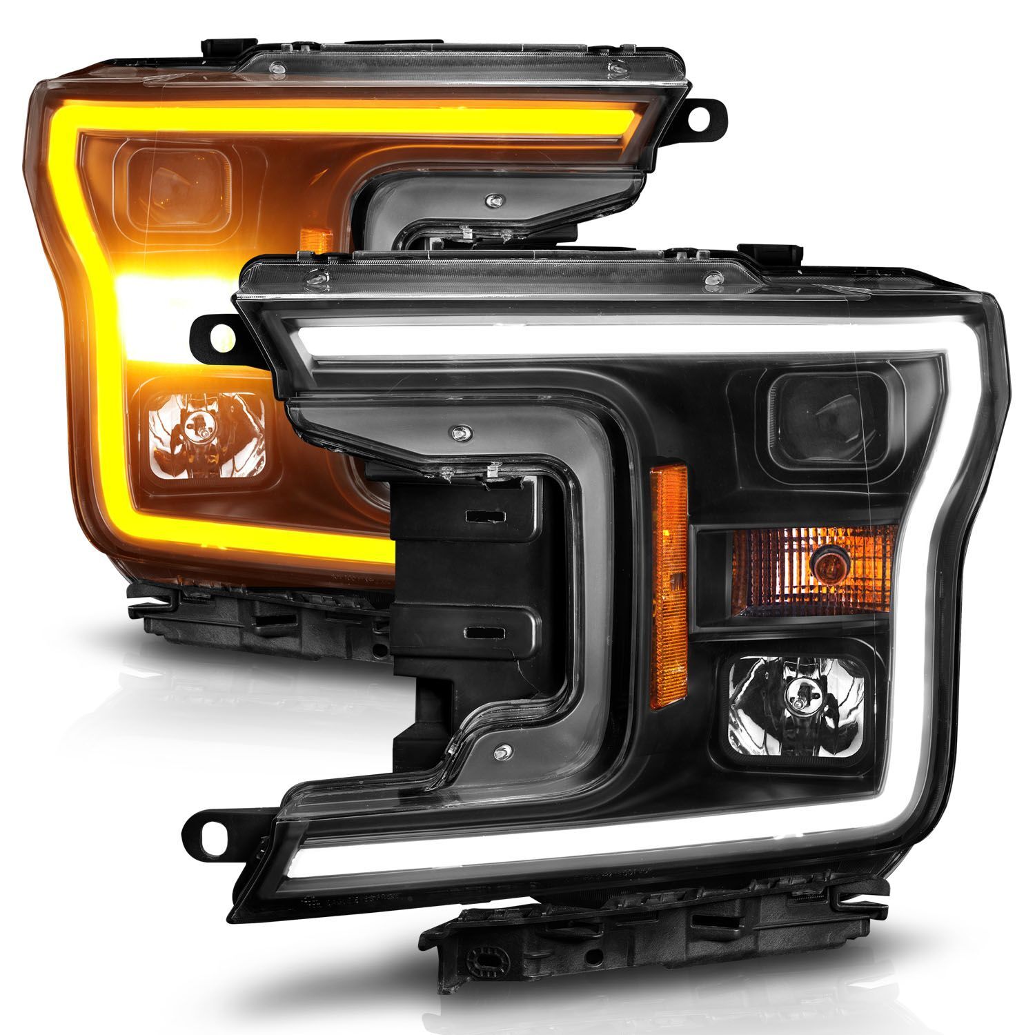 2018-2020 Ford F-150 Anzo Projector Headlight W/ Plank Style Switchback Black Housing - 111509