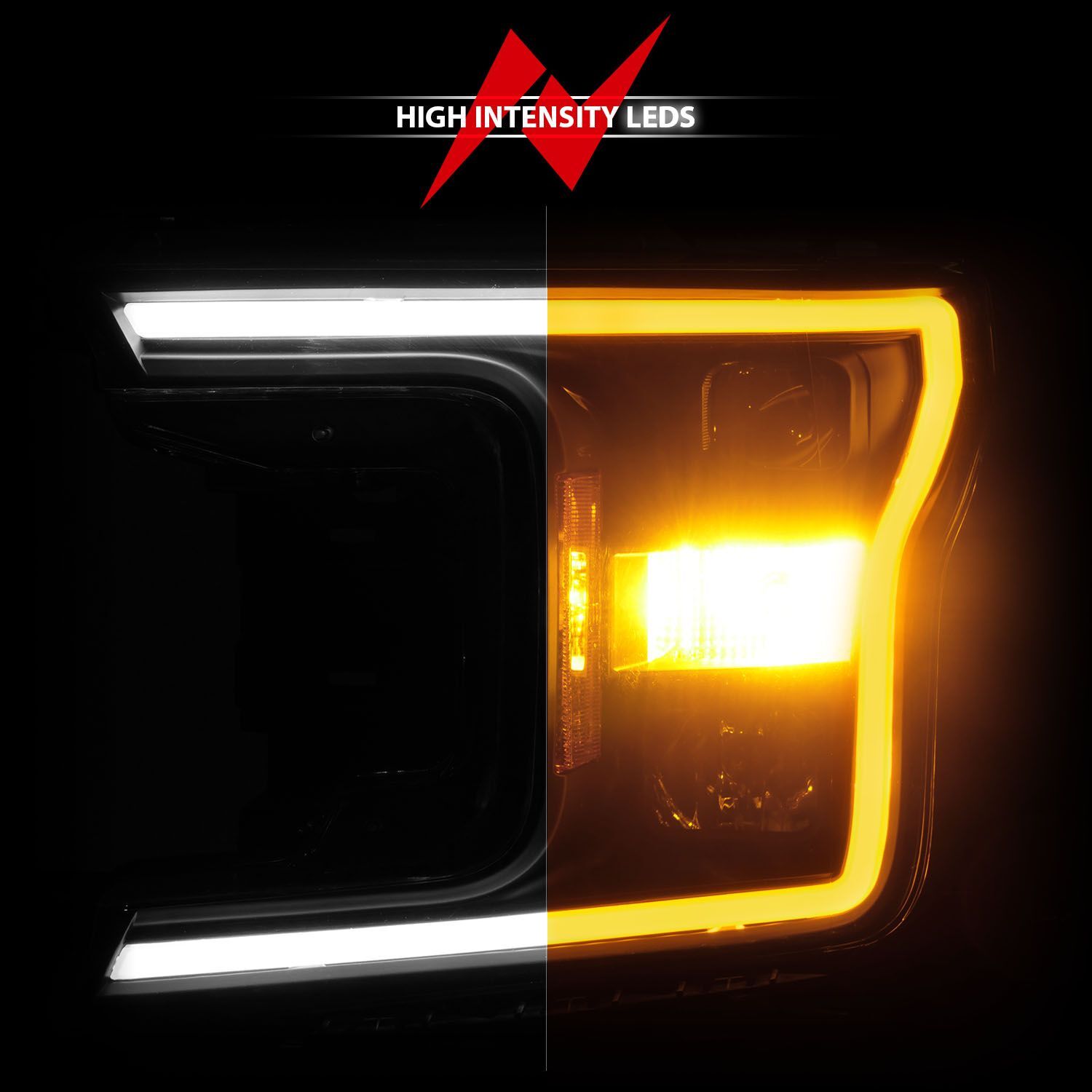 2018-2020 Ford F-150 Anzo Projector Headlight W/ Plank Style Switchback Black Housing