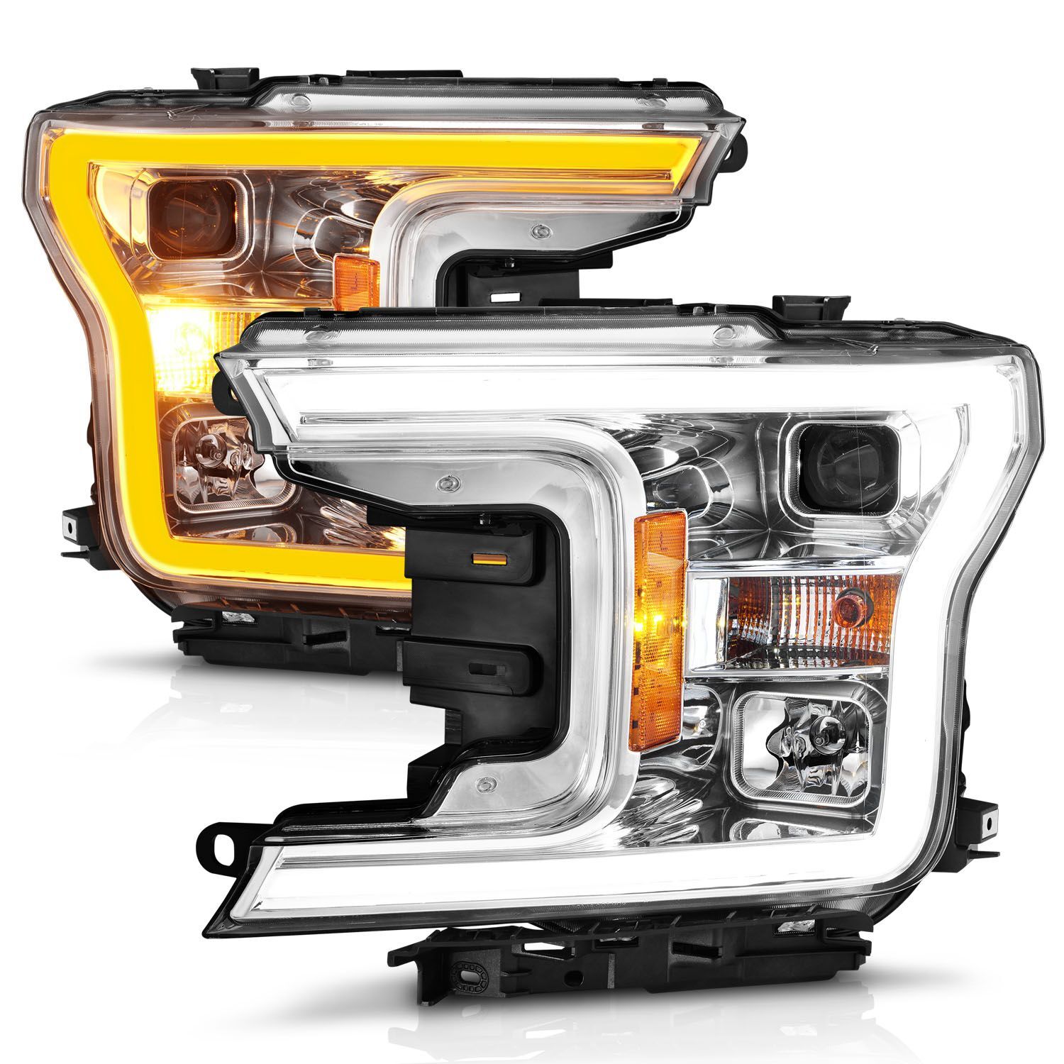 2018-2020 Ford F-150 Anzo Projector Headlight W/Plank Style Switchback Chrome Housing - 111510