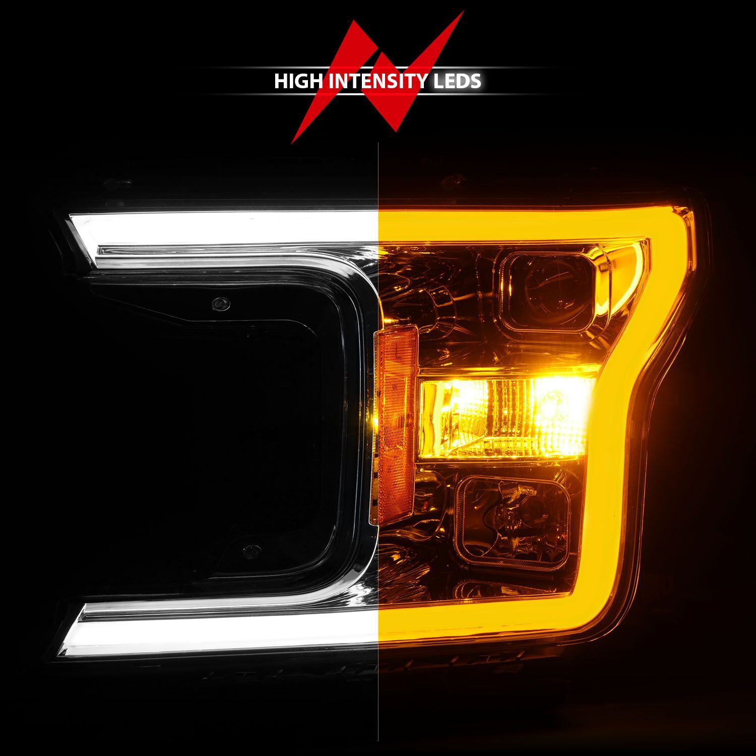 2018-2020 Ford F-150 Anzo Projector Headlight W/Plank Style Switchback Chrome Housing