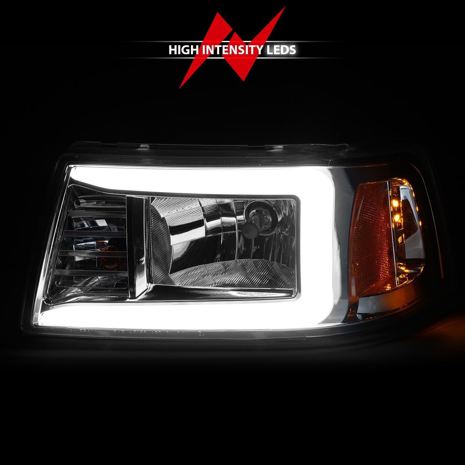2001-2011 Ford Ranger Anzo Crystal Headlights W/ Light Bar Chrome Housing