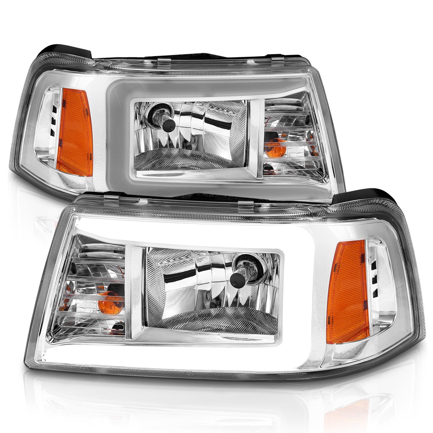 2001-2011 Ford Ranger Anzo Crystal Headlights W/ Light Bar Chrome Housing - 111512