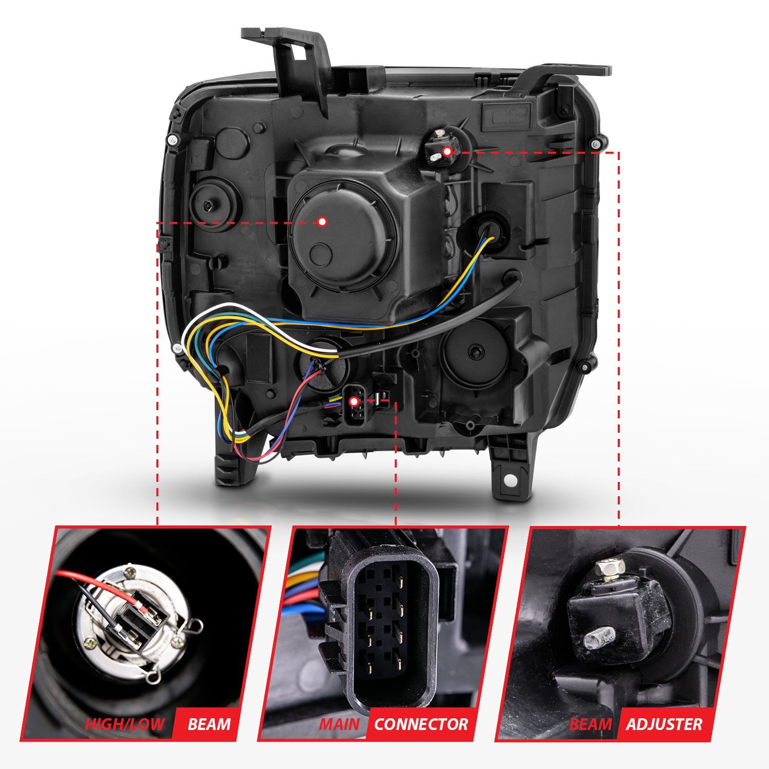 2015-2016 GMC Sierra 1500/2500 HD/3500 HD Anzo Projector Headlights W/ Light Bar Black Housing (Halogen Type)