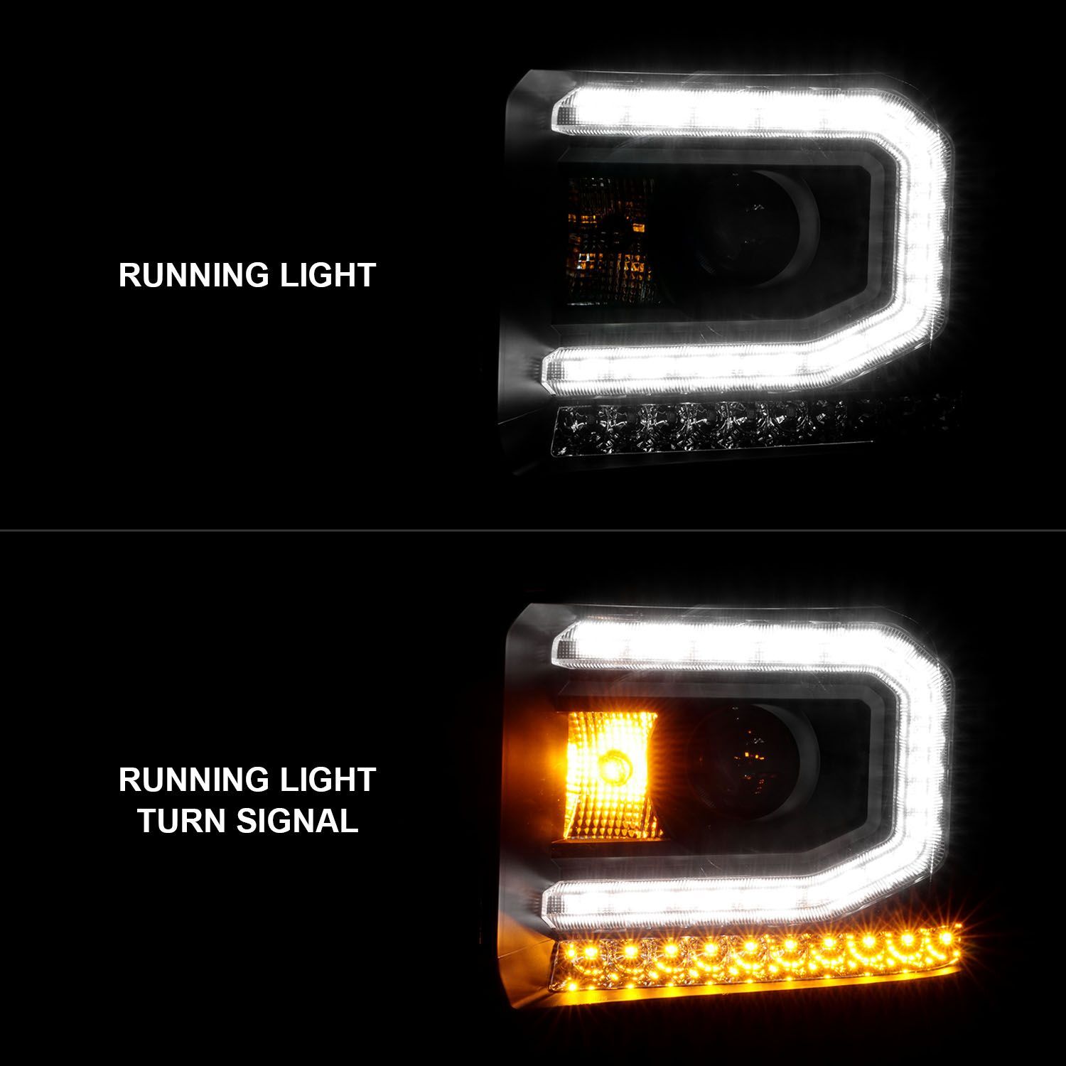 2015-2016 GMC Sierra 1500/2500 HD/3500 HD Anzo Projector Headlights W/ Light Bar Black Housing (Halogen Type)
