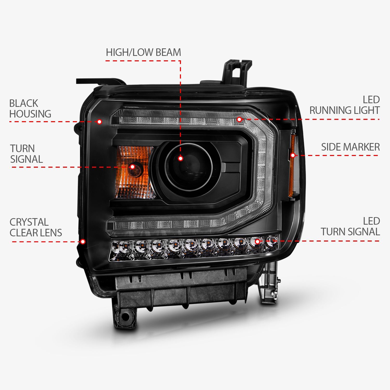 2015-2016 GMC Sierra 1500/2500 HD/3500 HD Anzo Projector Headlights W/ Light Bar Black Housing (Halogen Type)