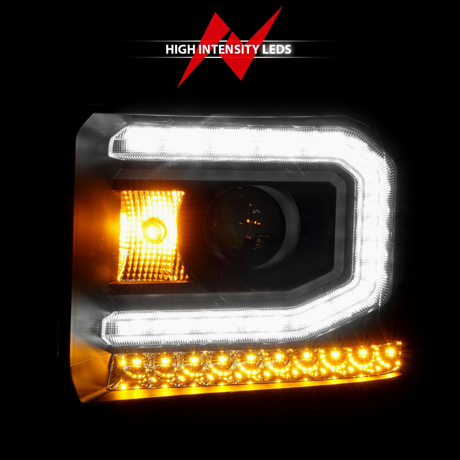 2015-2016 GMC Sierra 1500/2500 HD/3500 HD Anzo Projector Headlights W/ Light Bar Black Housing (Halogen Type)